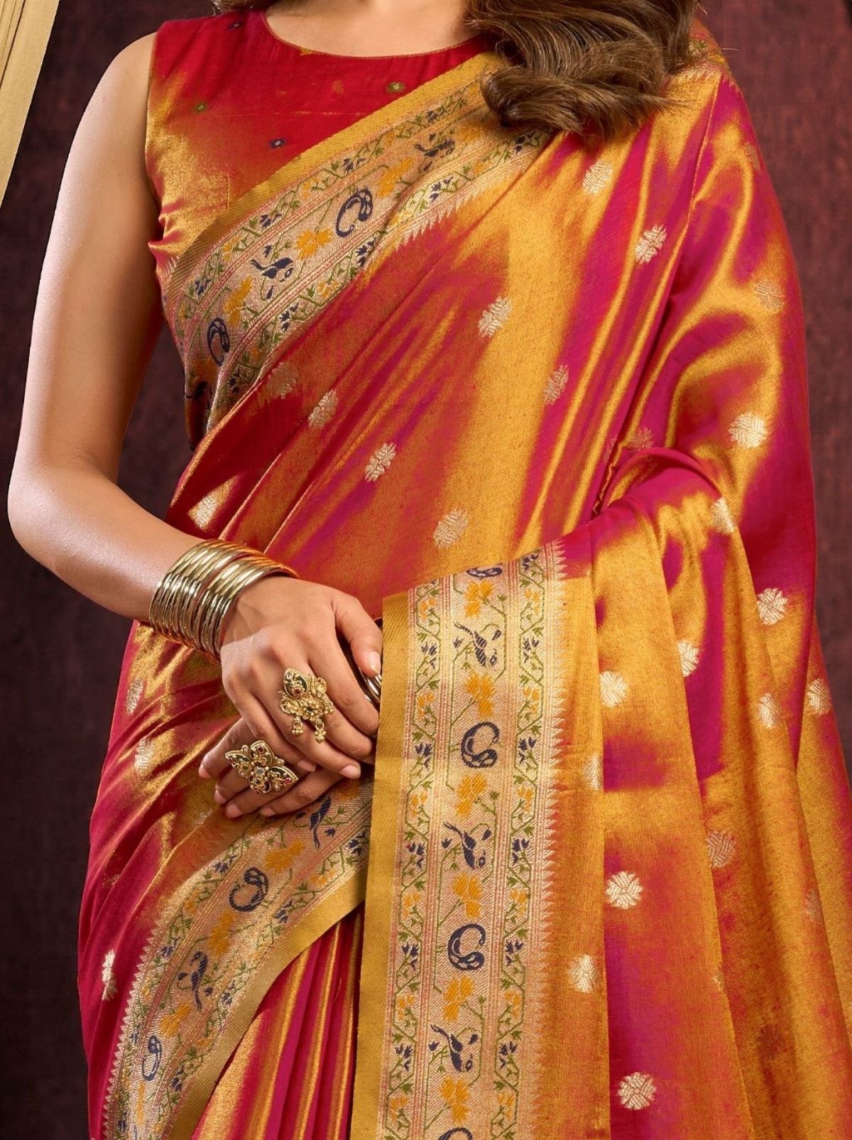 Pumpkin Orange Tissue Silk Saree with Soft Zari & Tassels