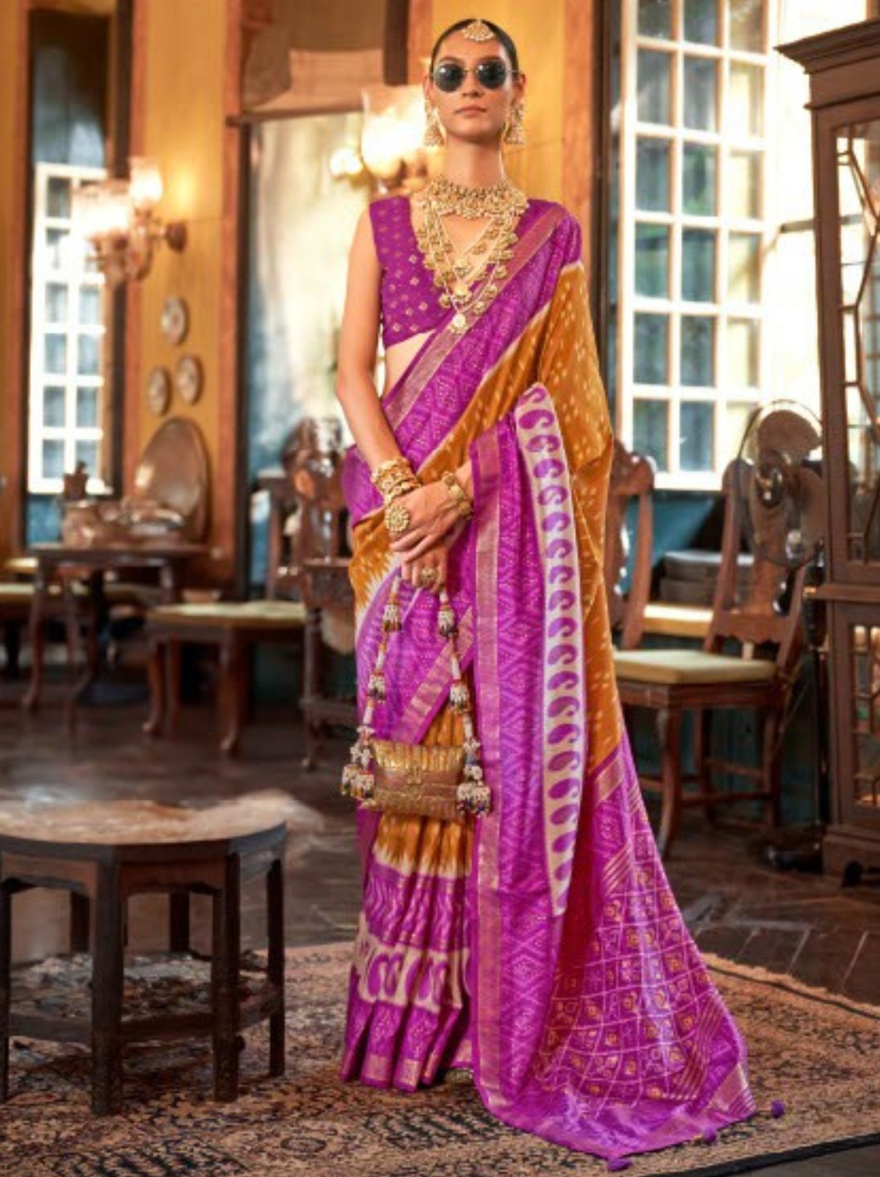 Carrot Orange Vibrant Patola Silk Festive Saree - TrendOye