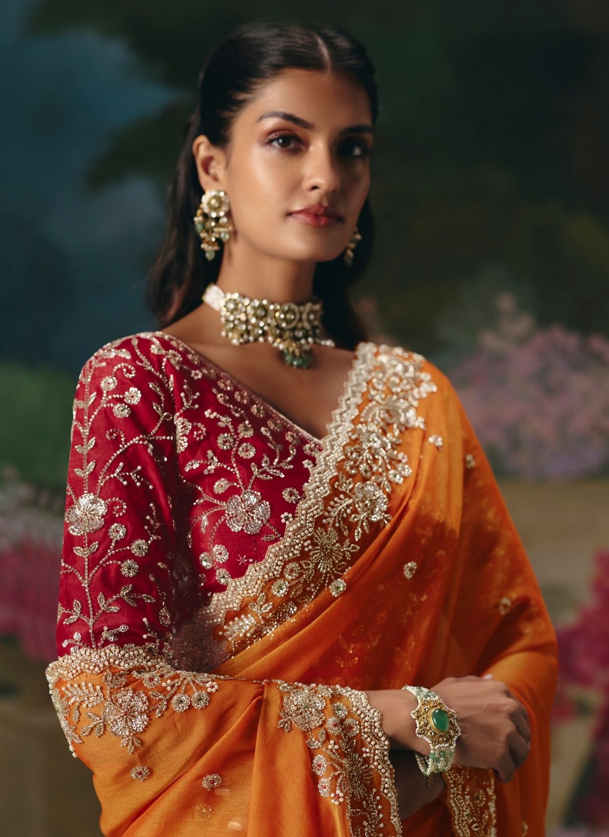 Carrot Orange Wedding & Party Fancy Saree With Premium Blouse Piece - TrendOye