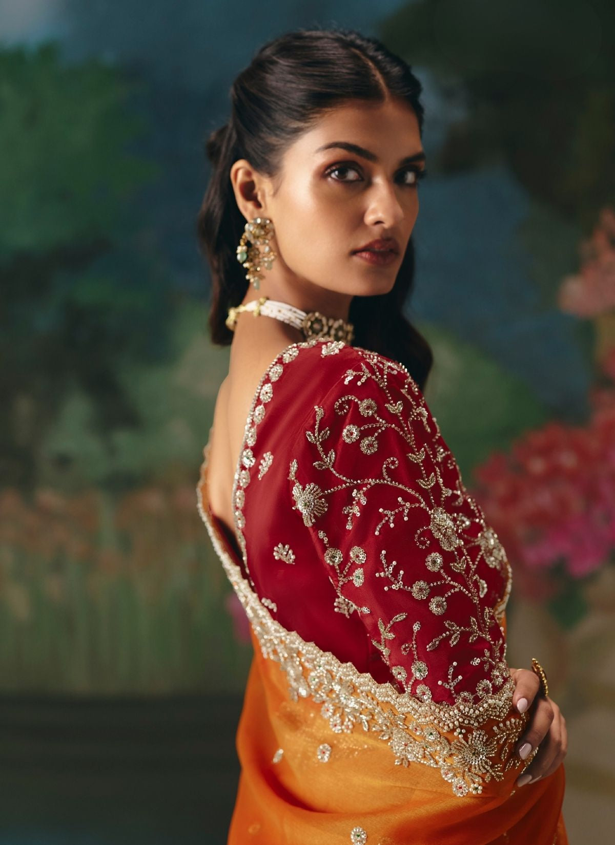 Carrot Orange Wedding & Party Fancy Saree With Premium Blouse Piece - TrendOye