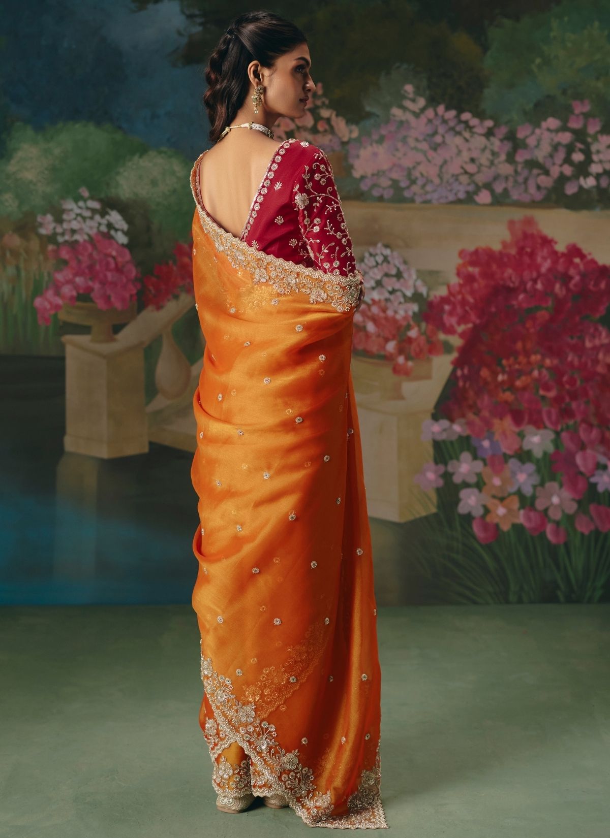Carrot Orange Wedding & Party Fancy Saree With Premium Blouse Piece - TrendOye