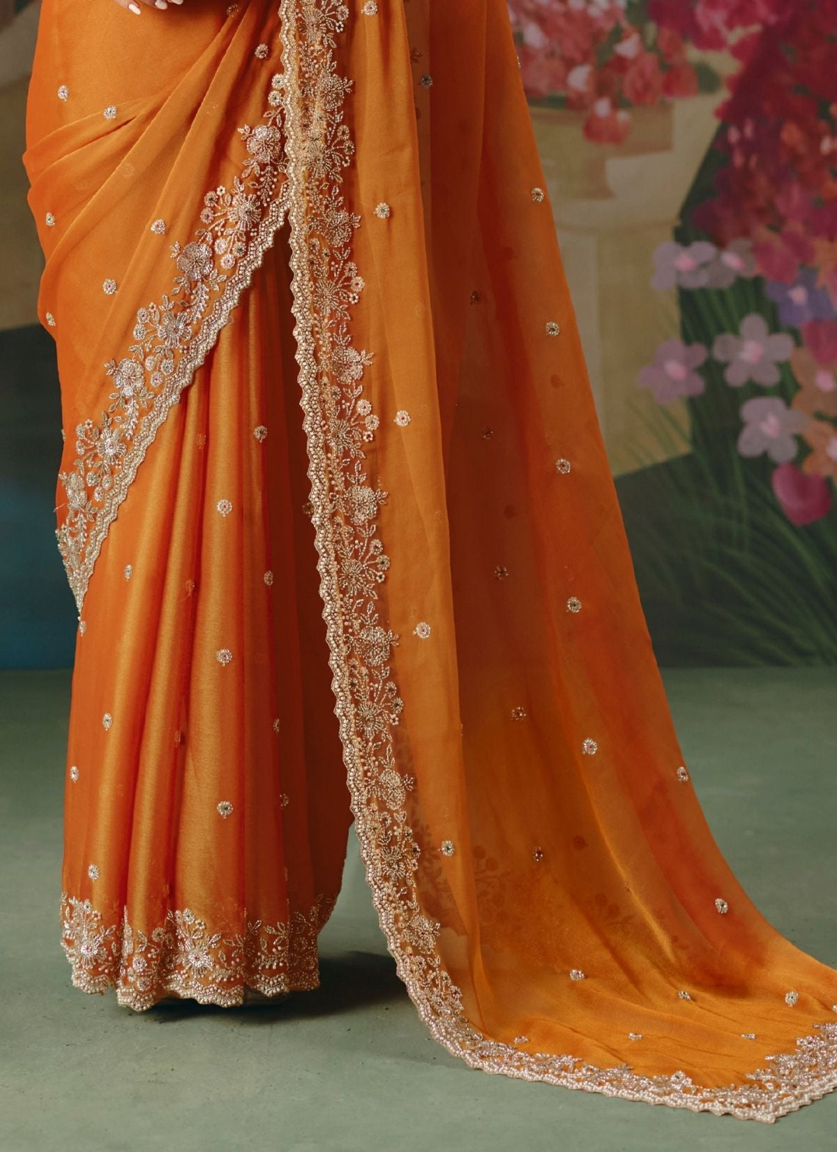 Carrot Orange Wedding & Party Fancy Saree With Premium Blouse Piece - TrendOye