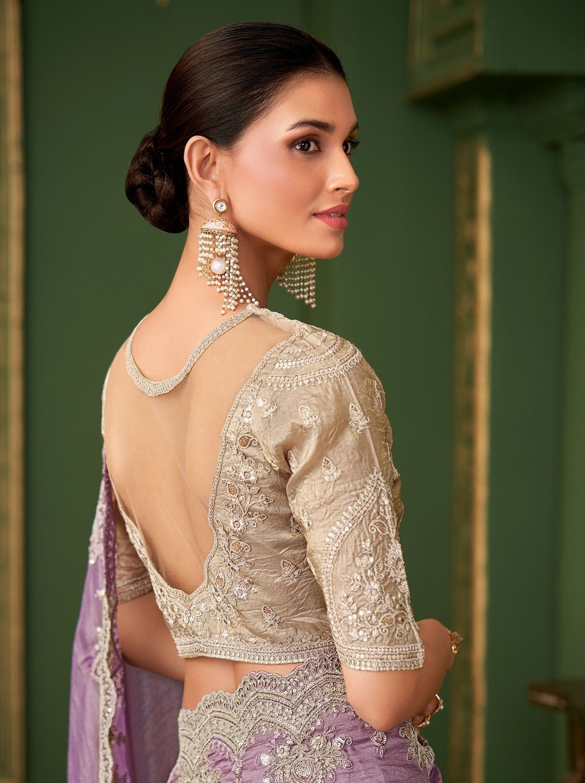 Orchid Violet Regal Designer Georgette Silk Saree for Brides