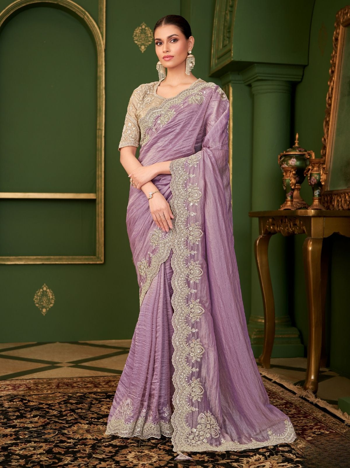 Orchid Violet Regal Designer Georgette Silk Saree for Brides