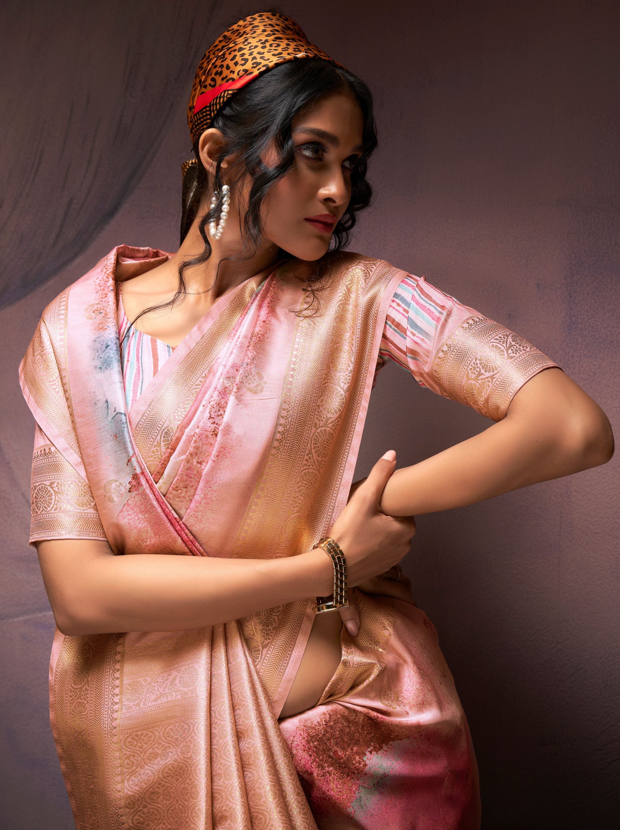 Candlelight Peach Silk Blended Saree - TrendOye