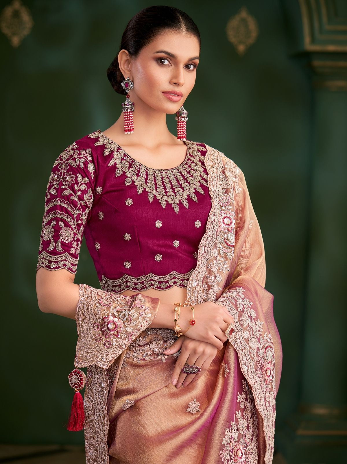 Peach Regal Designer Georgette Silk Saree for Brides