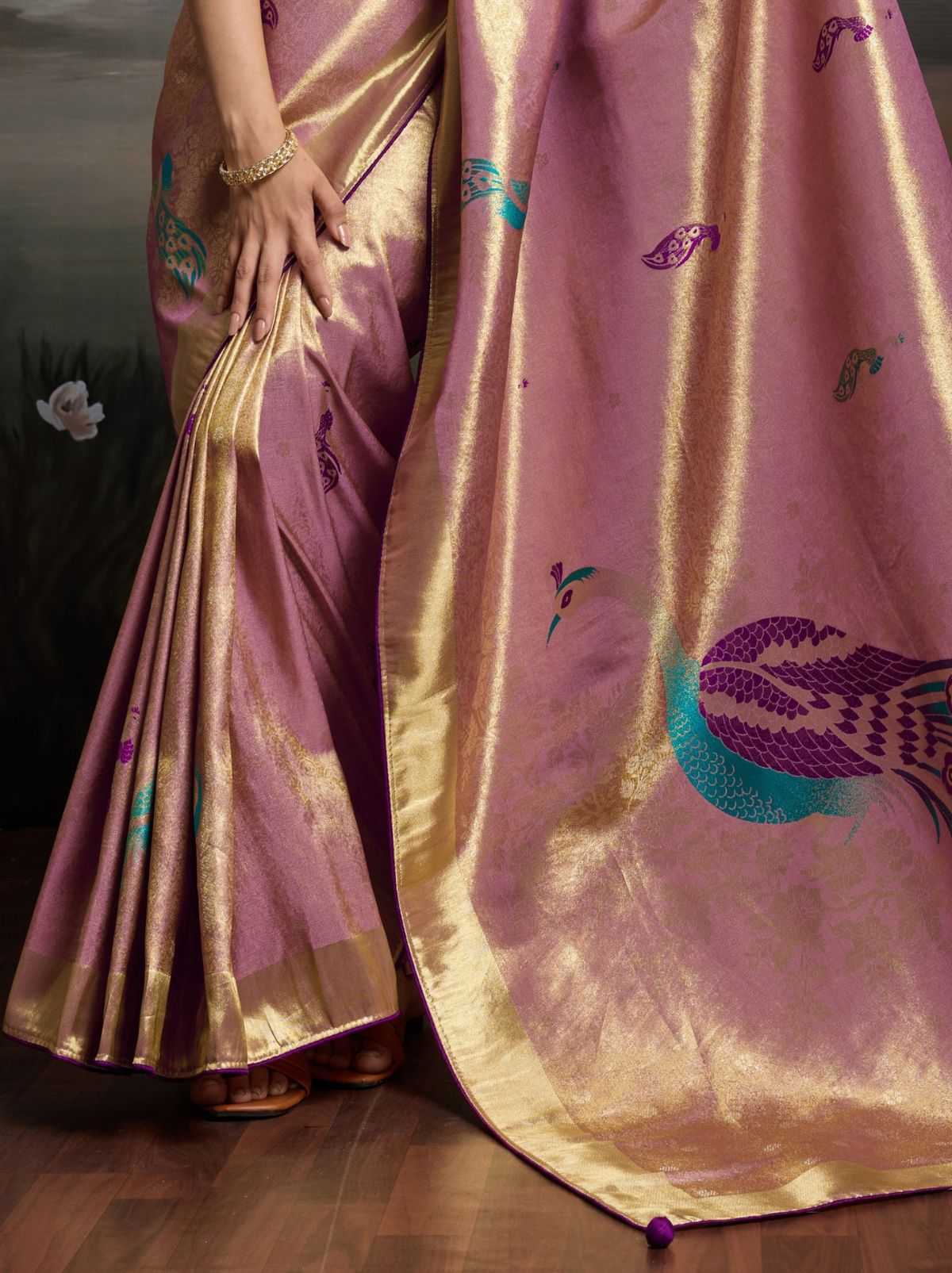 Light Blush Pink Banarasi Silk Festive Saree With Embroidery Work