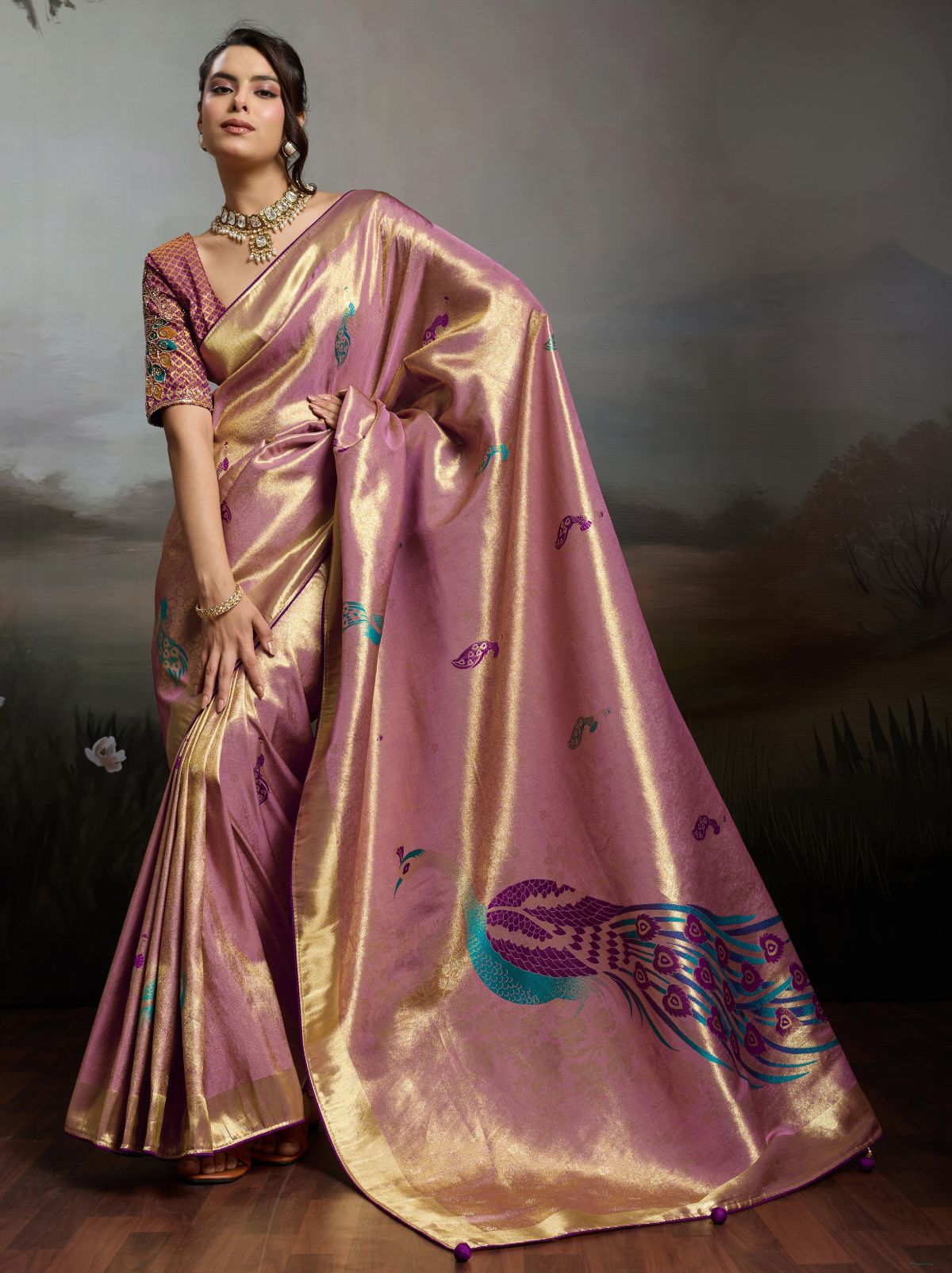 Light Blush Pink Banarasi Silk Festive Saree With Embroidery Work