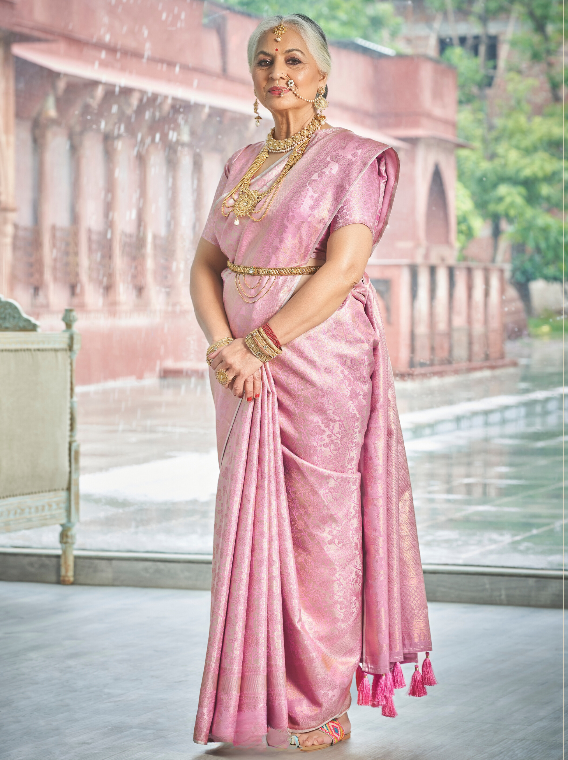 Carnation Pink Banarasi Silk Wedding Saree With Blouse Piece - TrendOye
