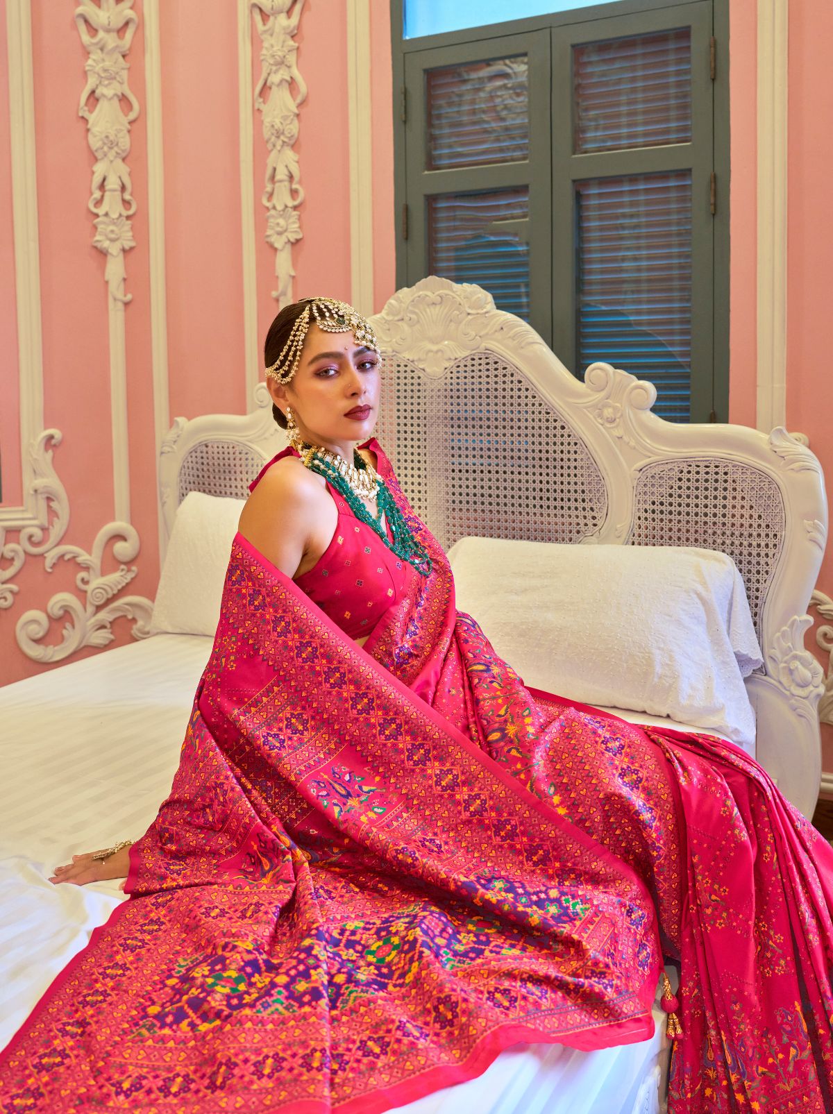 Magenta Pink Banarasi Silk Saree With Meenakari Work