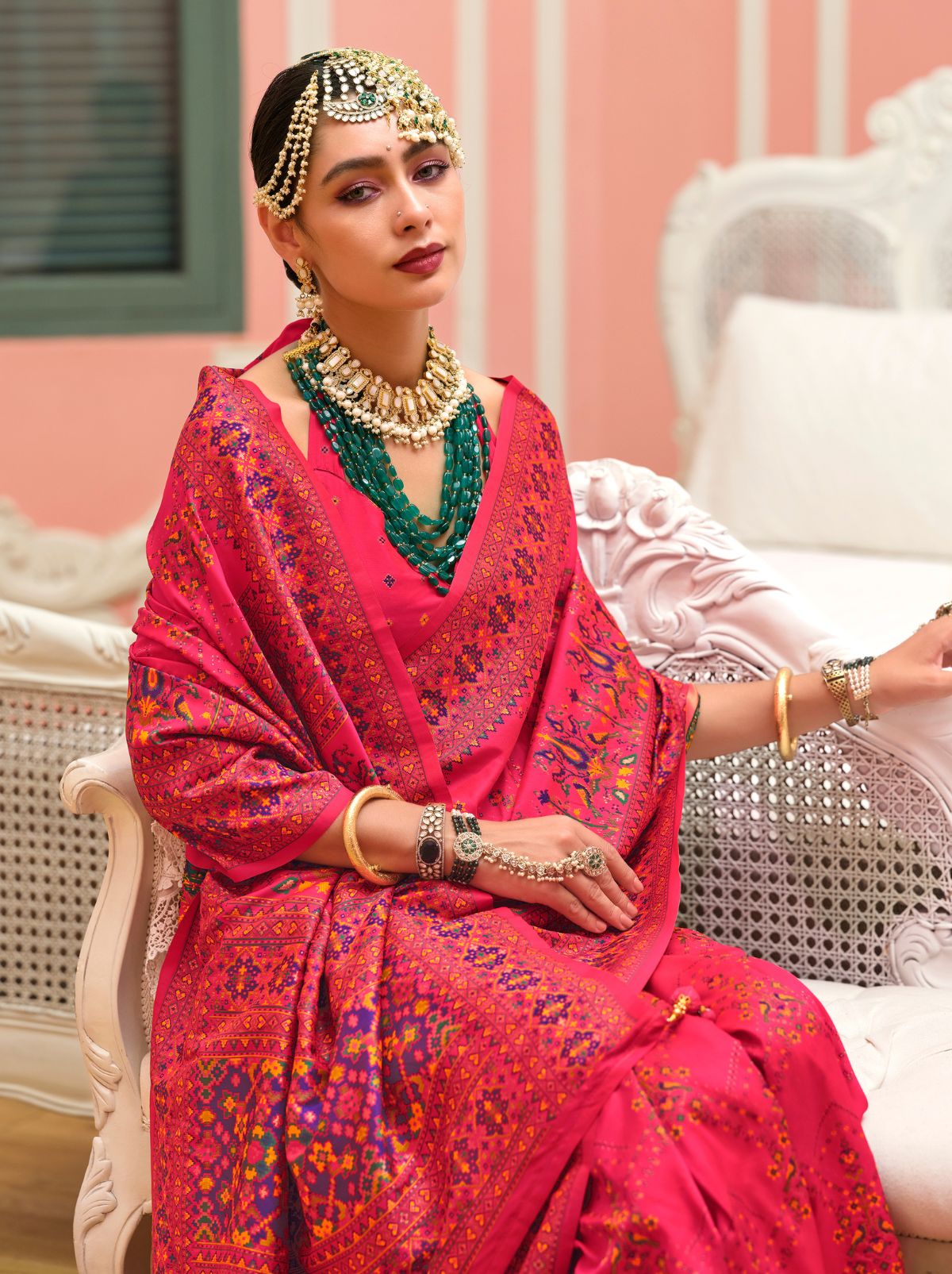 Magenta Pink Banarasi Silk Saree With Meenakari Work