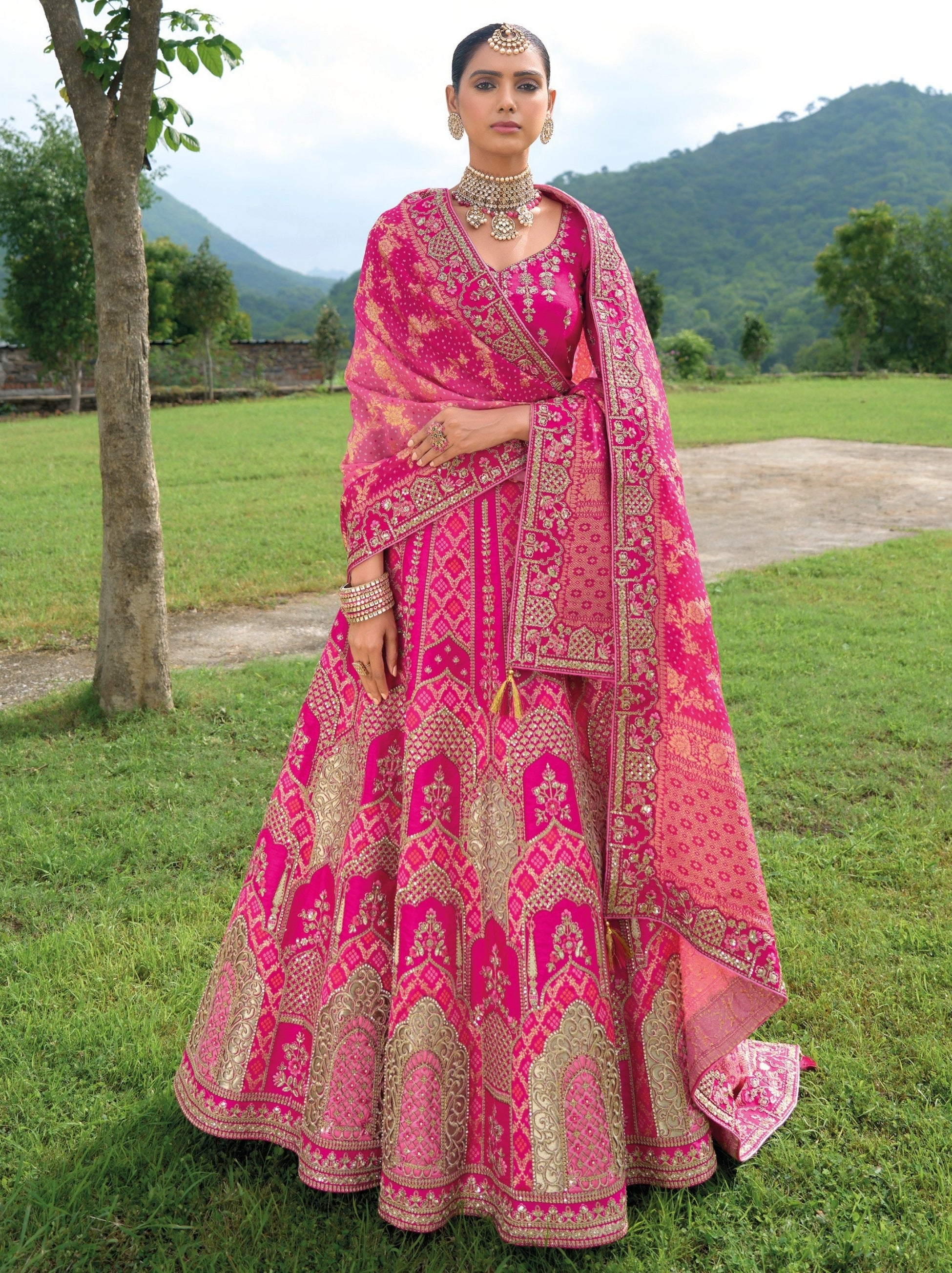 Cerise Pink Classic Lehenga Set With Gota Patti Embroidery - TrendOye