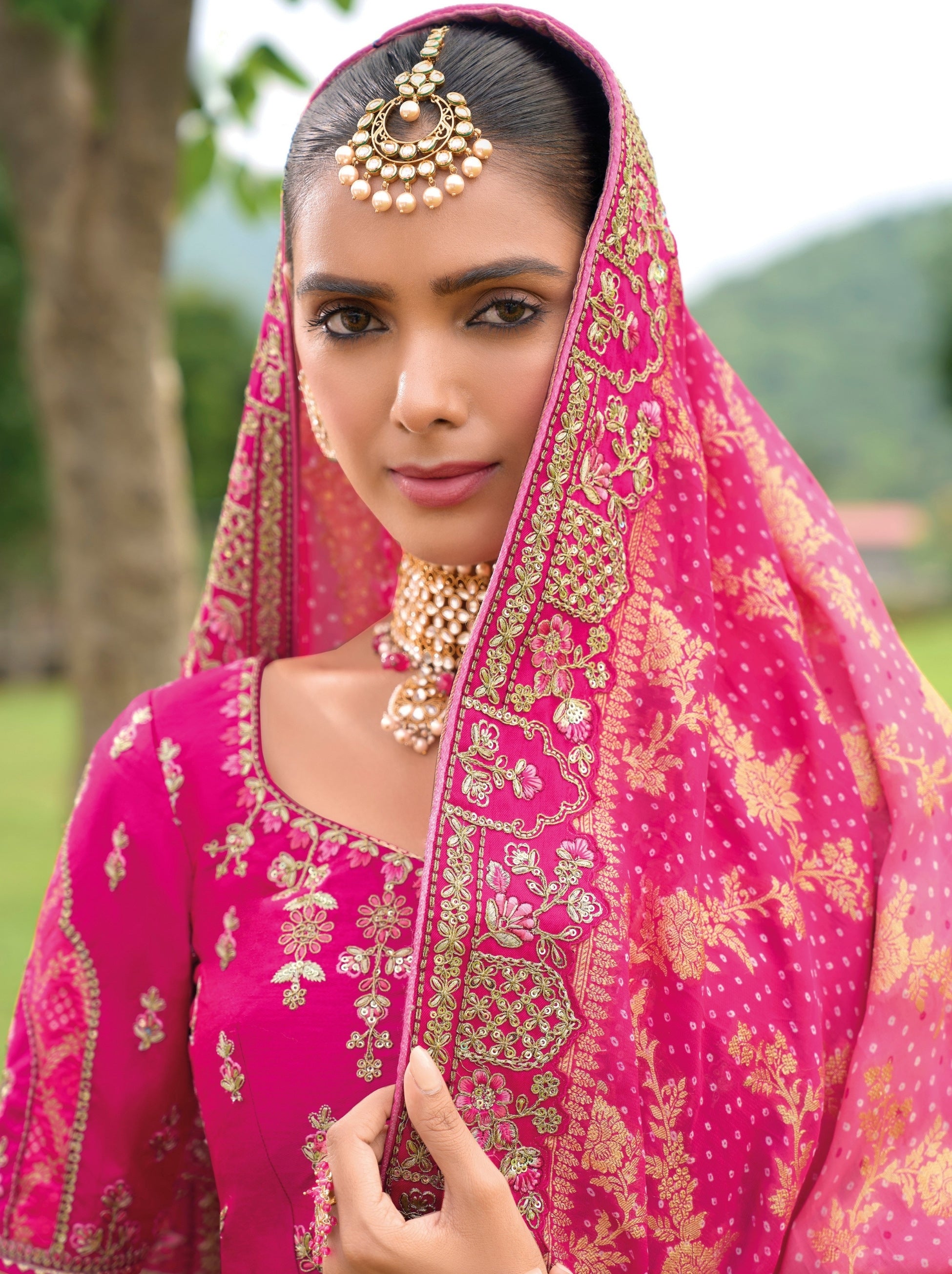 Cerise Pink Classic Lehenga Set With Gota Patti Embroidery - TrendOye
