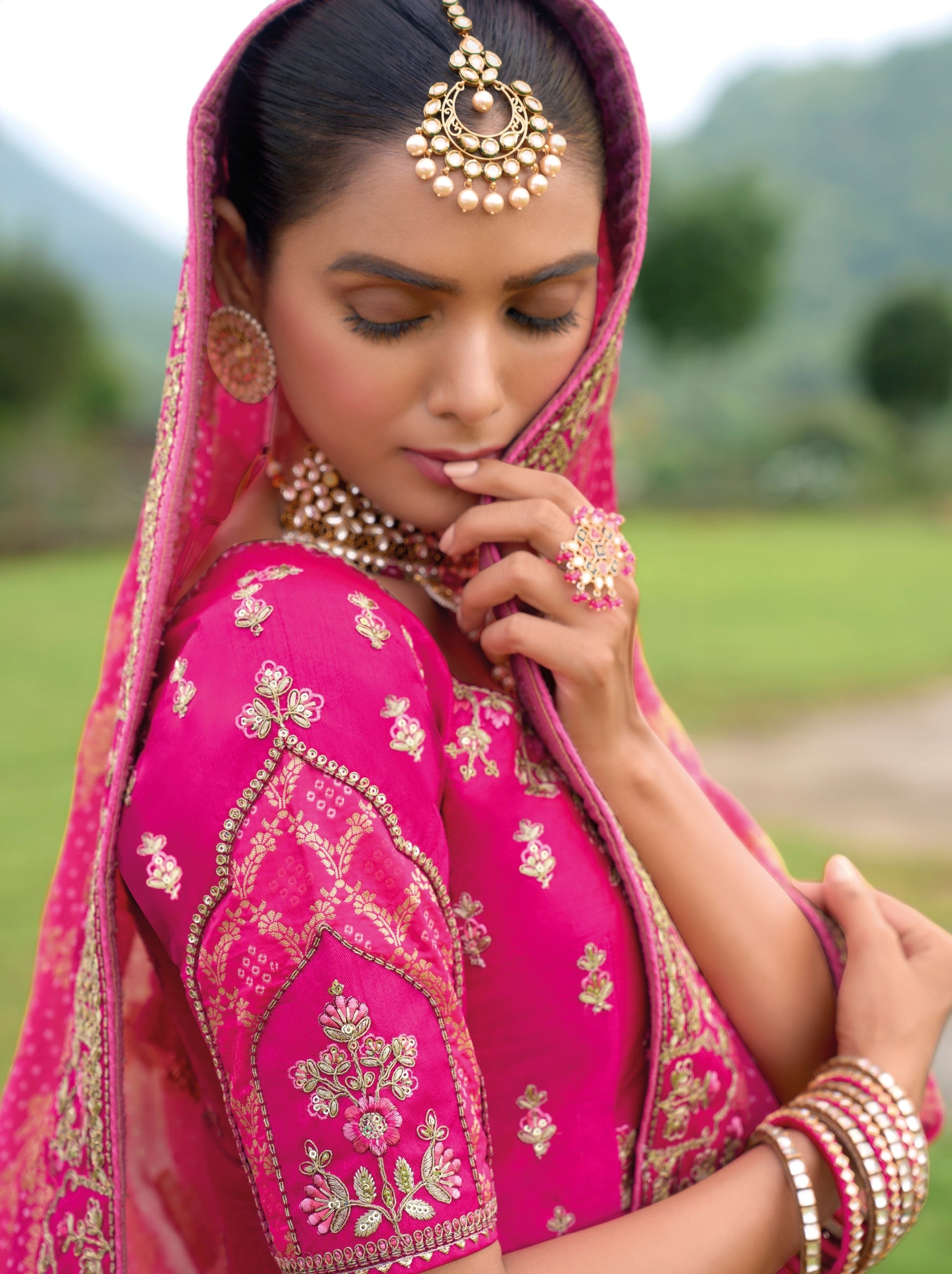 Cerise Pink Classic Lehenga Set With Gota Patti Embroidery - TrendOye