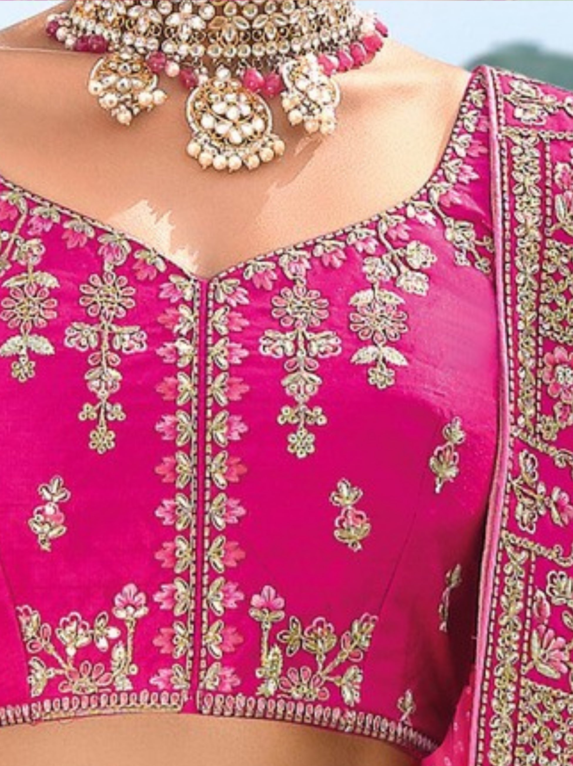Cerise Pink Classic Lehenga Set With Gota Patti Embroidery - TrendOye