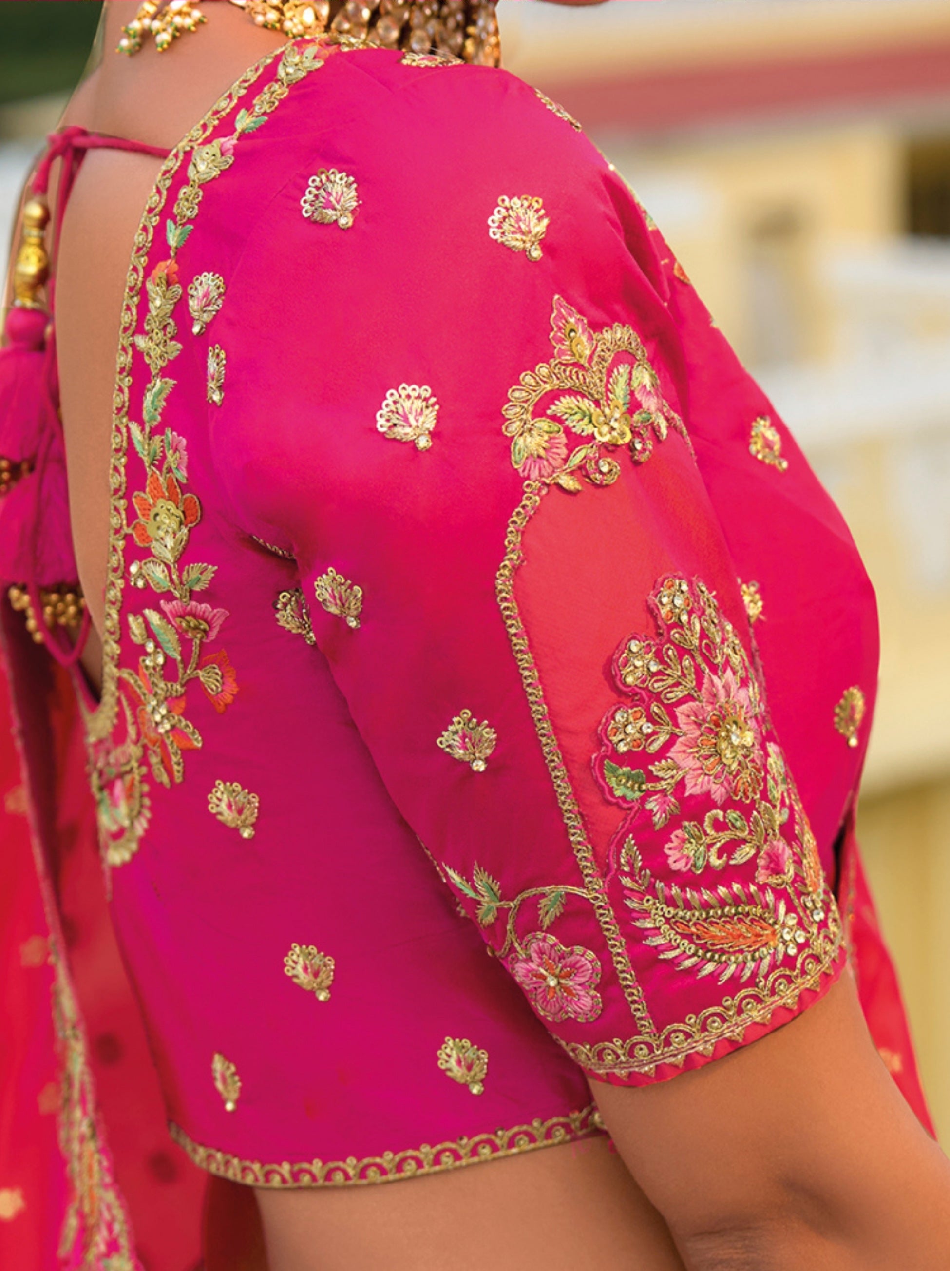 Deep Pink Classic Lehenga Set With Multicolor Thread And Zari Work - TrendOye