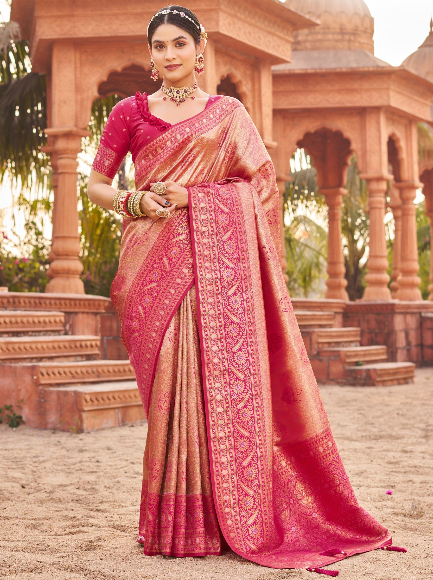 Ruby Pink Premium Soft Silk Festive Saree - TrendOye