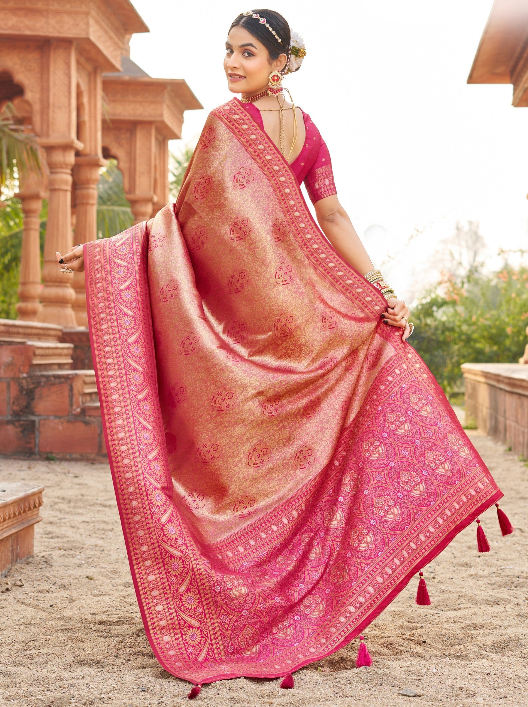 Ruby Pink Premium Soft Silk Festive Saree - TrendOye