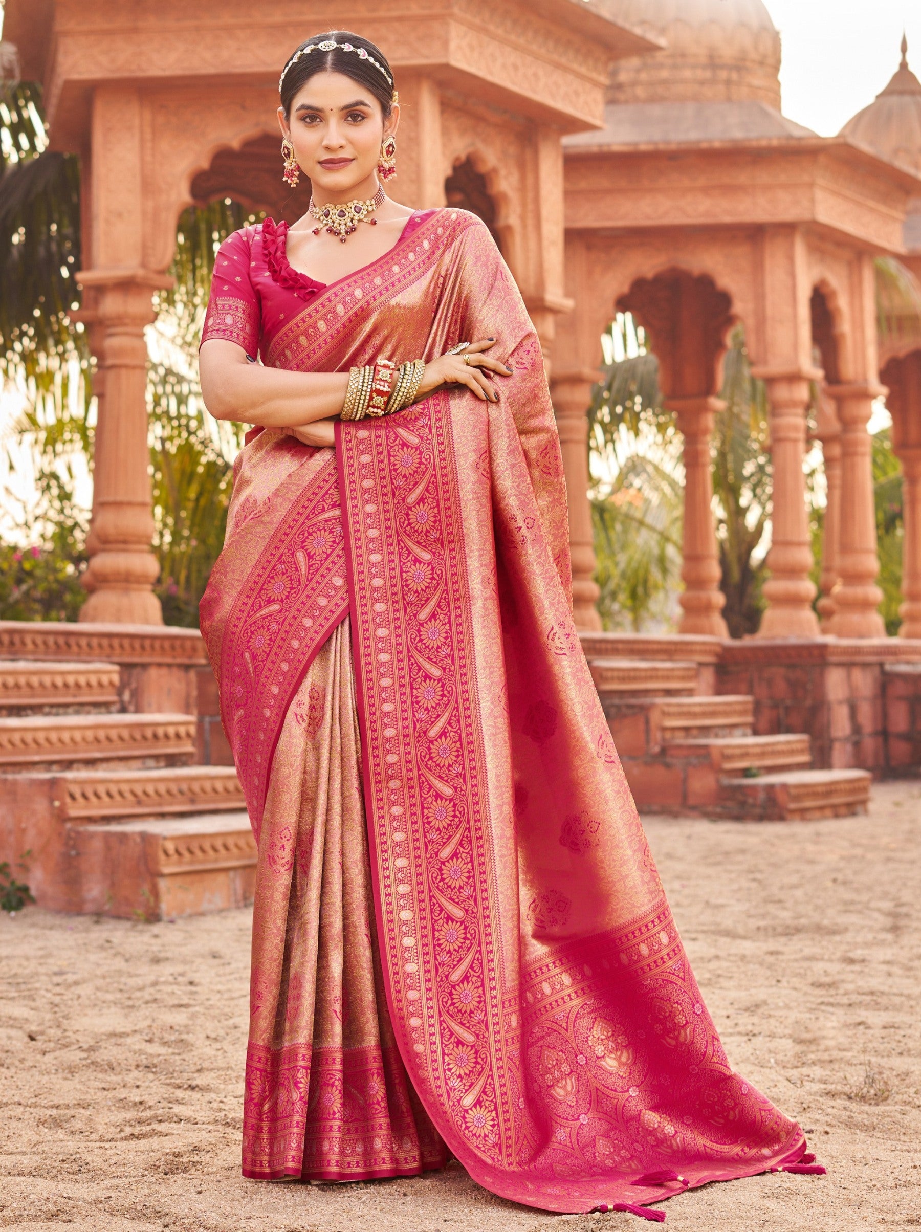 Ruby Pink Premium Soft Silk Festive Saree - TrendOye