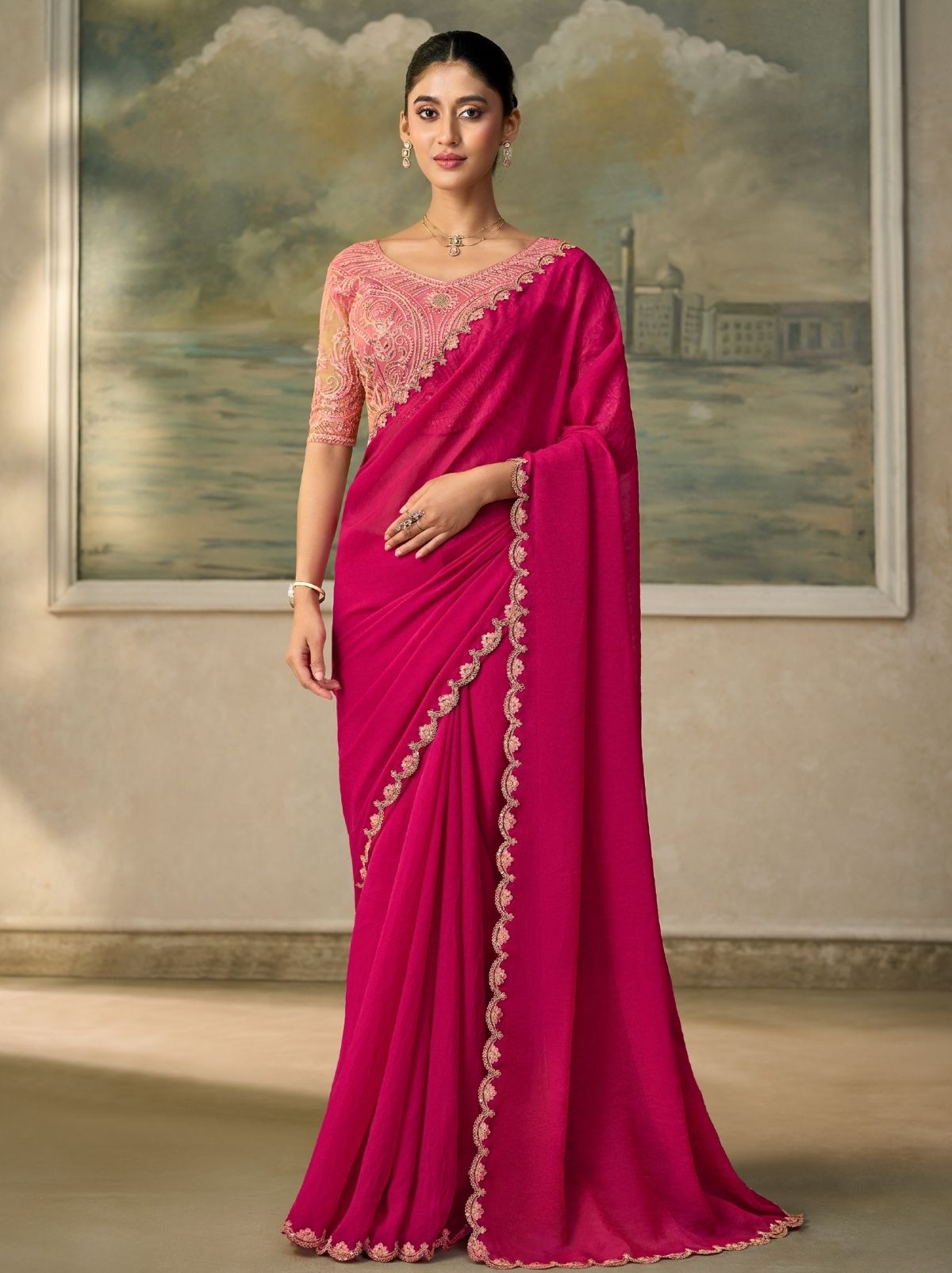 Ruby Pink Couture Sequin Saree with Zari Artistry