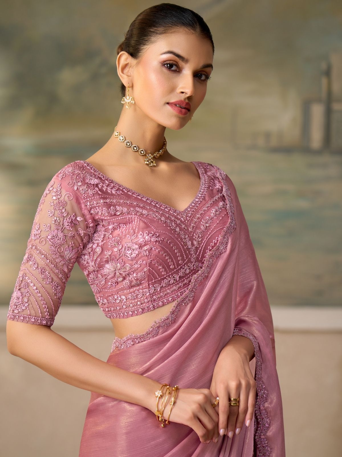 Bubblegum Pink Couture Sequin Saree with Zari Artistry