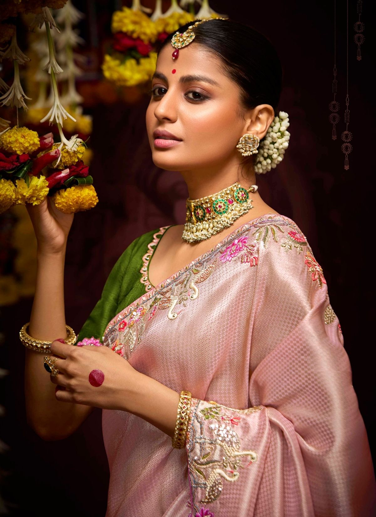 Carnation Pink Designer Banarasi Kanjivaram Silk Saree for Wedding - TrendOye