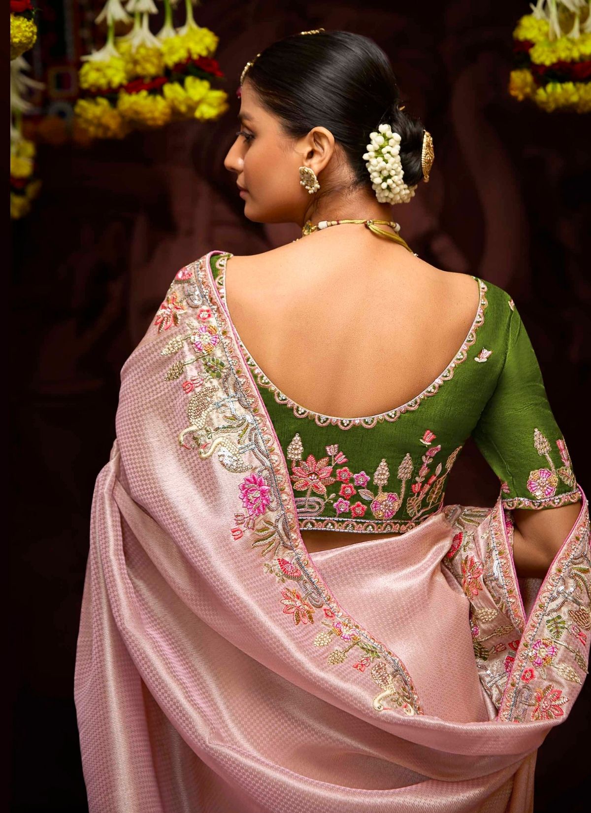 Carnation Pink Designer Banarasi Kanjivaram Silk Saree for Wedding - TrendOye