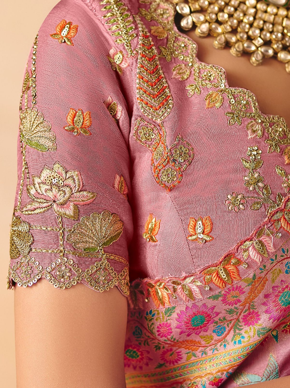 Flamingo Pink Designer Dola Silk Saree with Embroidery