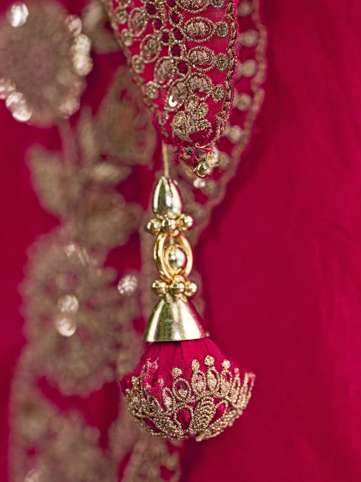 Ruby Pink Designer Georgette Silk Bridal Saree with Tassels