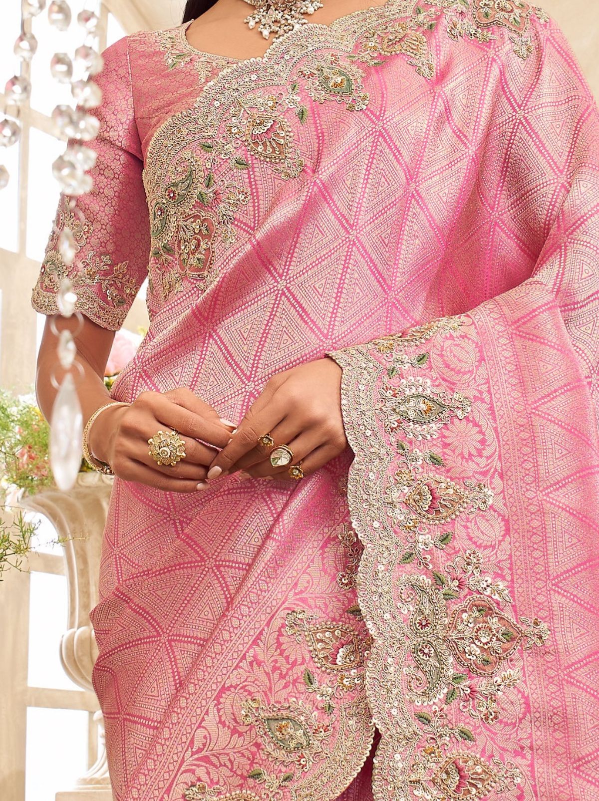 Taffy Pink Designer Luxury Fine Silk Saree With Heavy Work