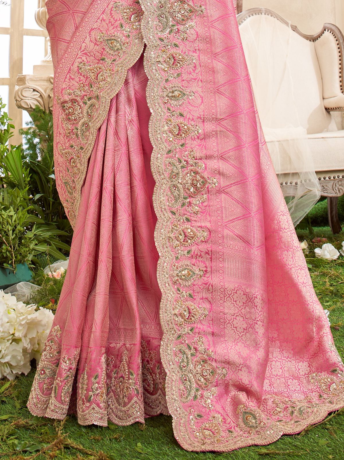 Taffy Pink Designer Luxury Fine Silk Saree With Heavy Work