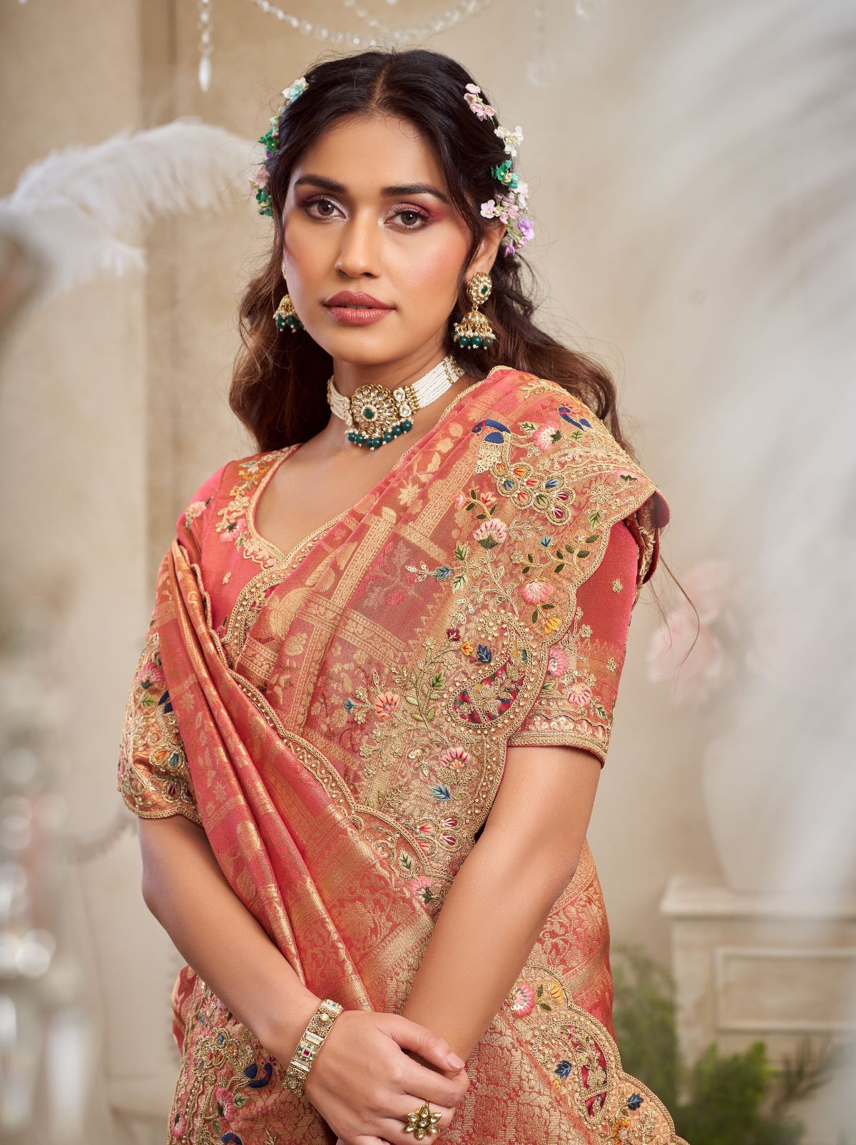 Rose Pink Designer Luxury Fine Silk Saree With Heavy Work