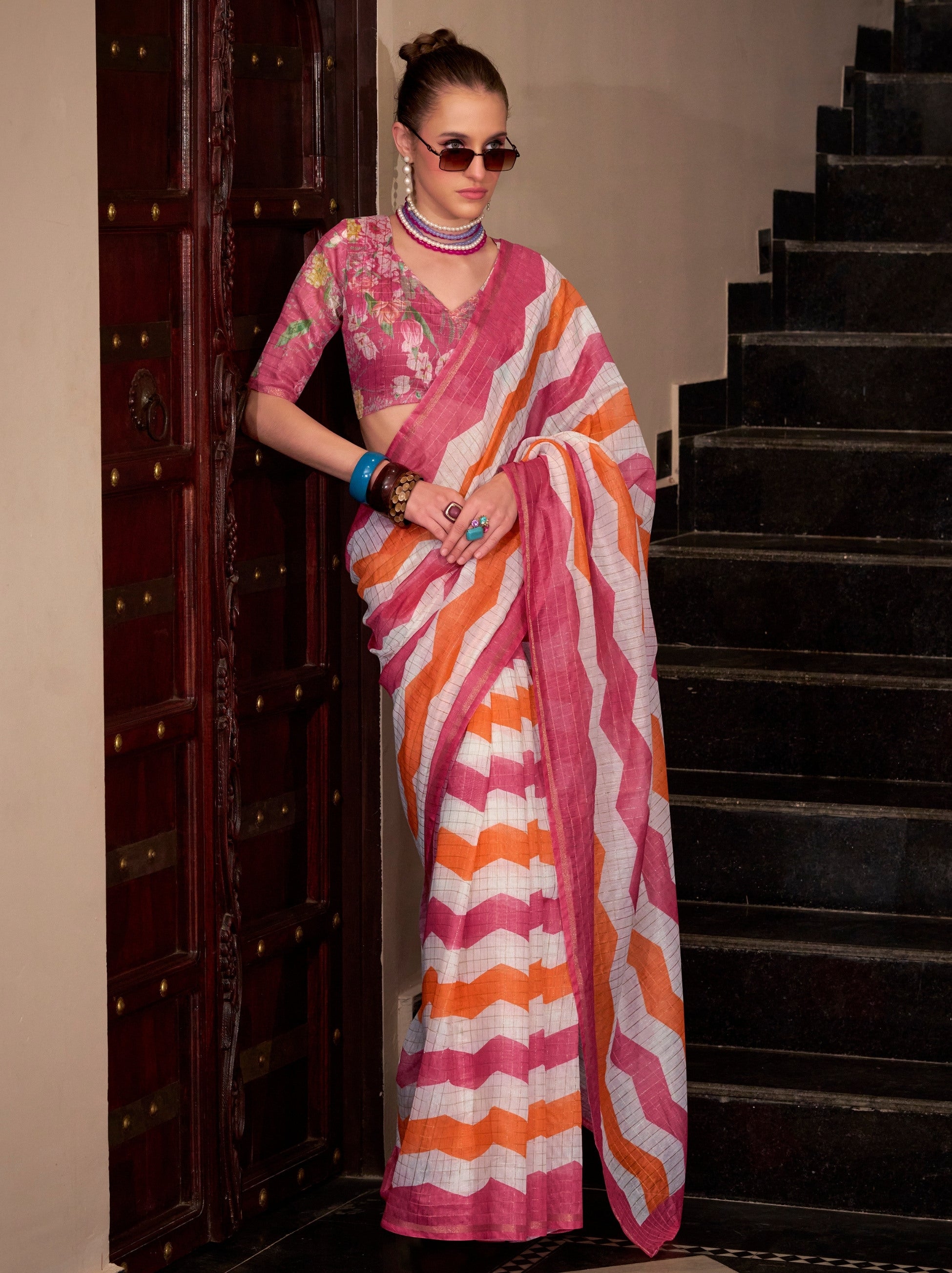Cerise Pink Celebration Saree - TrendOye