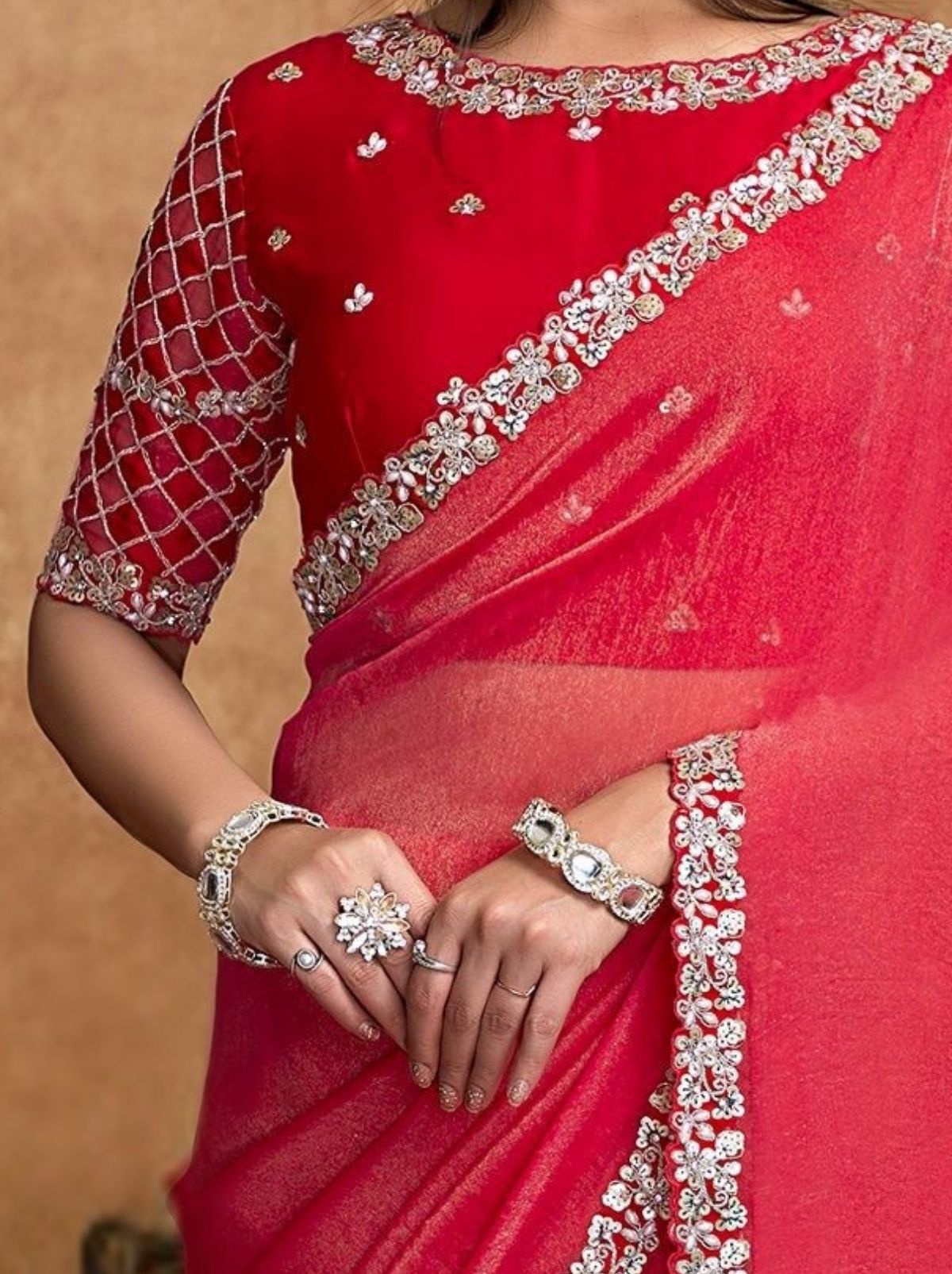 Raspberry Pink Designer Party Wear Saree With Blouse Piece