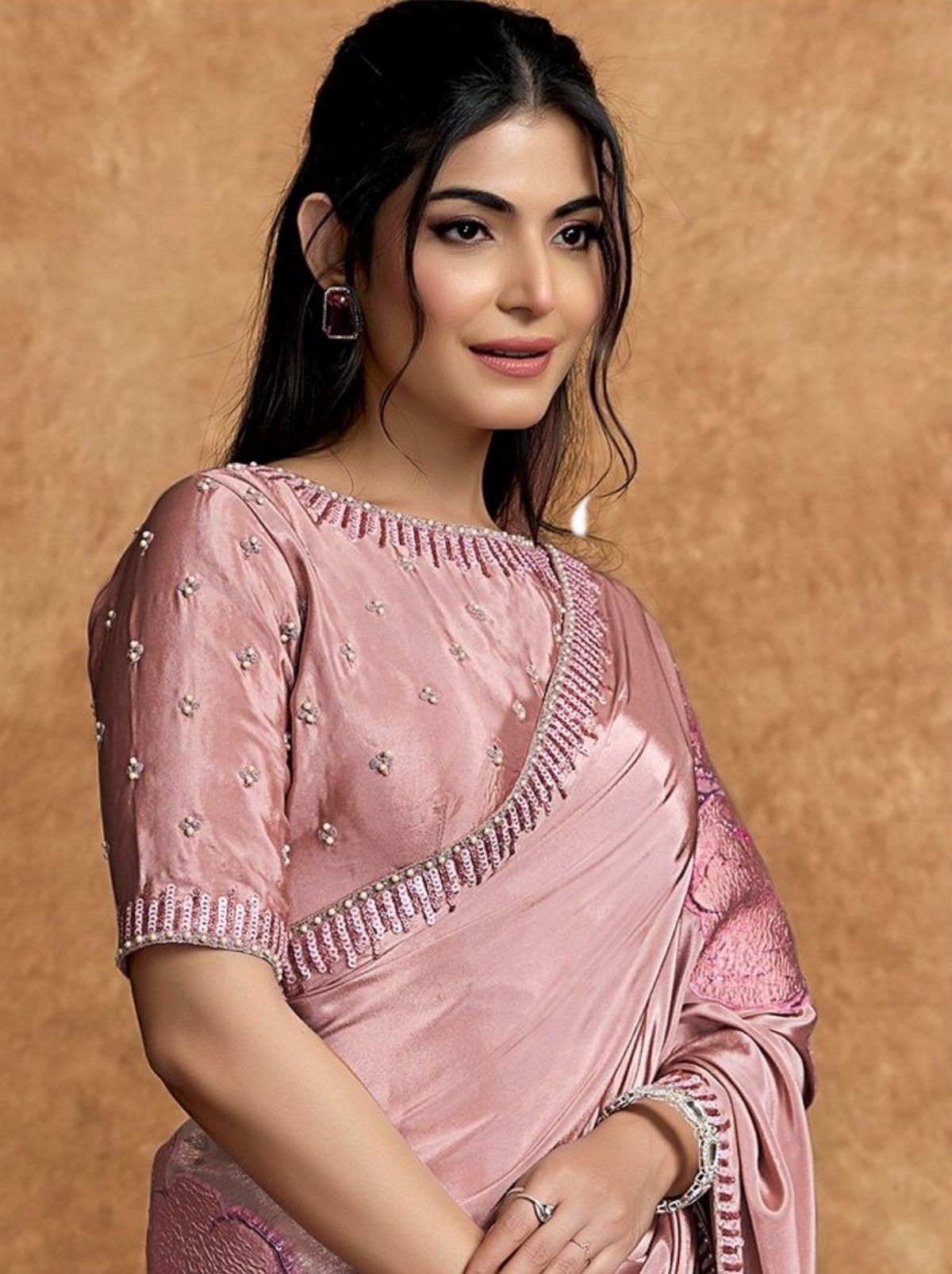 Candy Floss Pink Designer Party Wear Saree With Blouse Piece