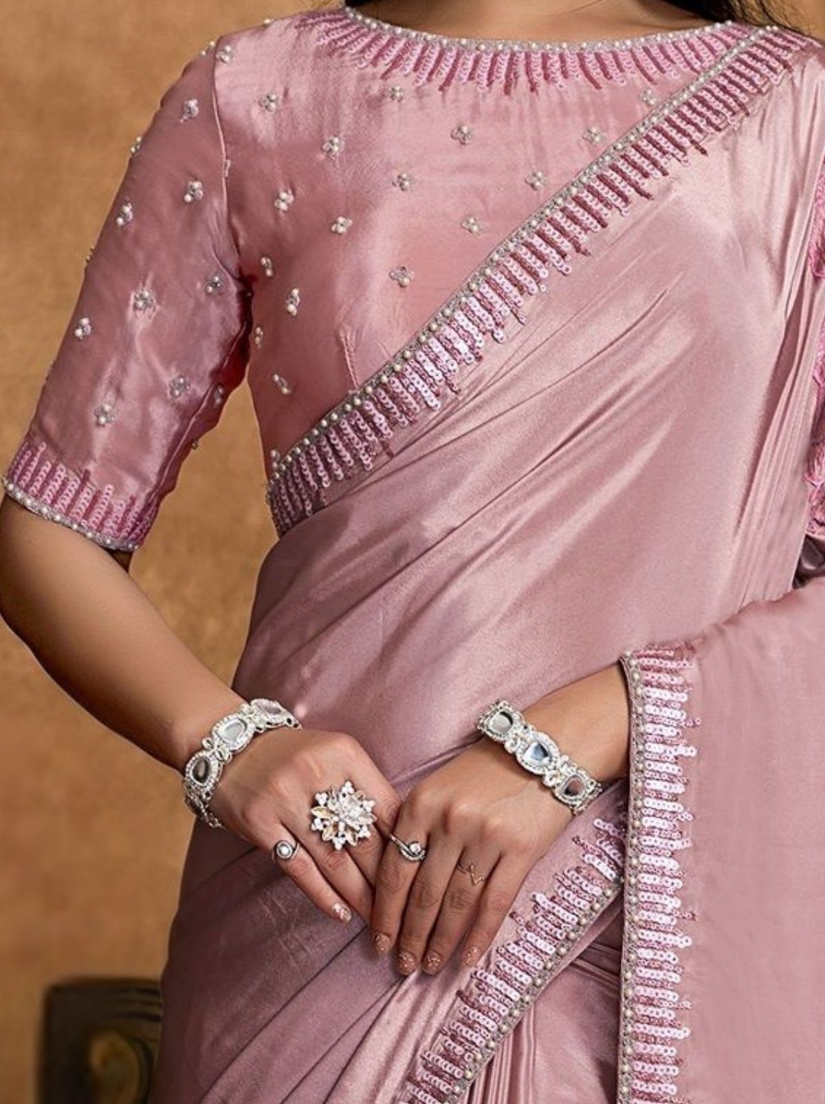 Candy Floss Pink Designer Party Wear Saree With Blouse Piece