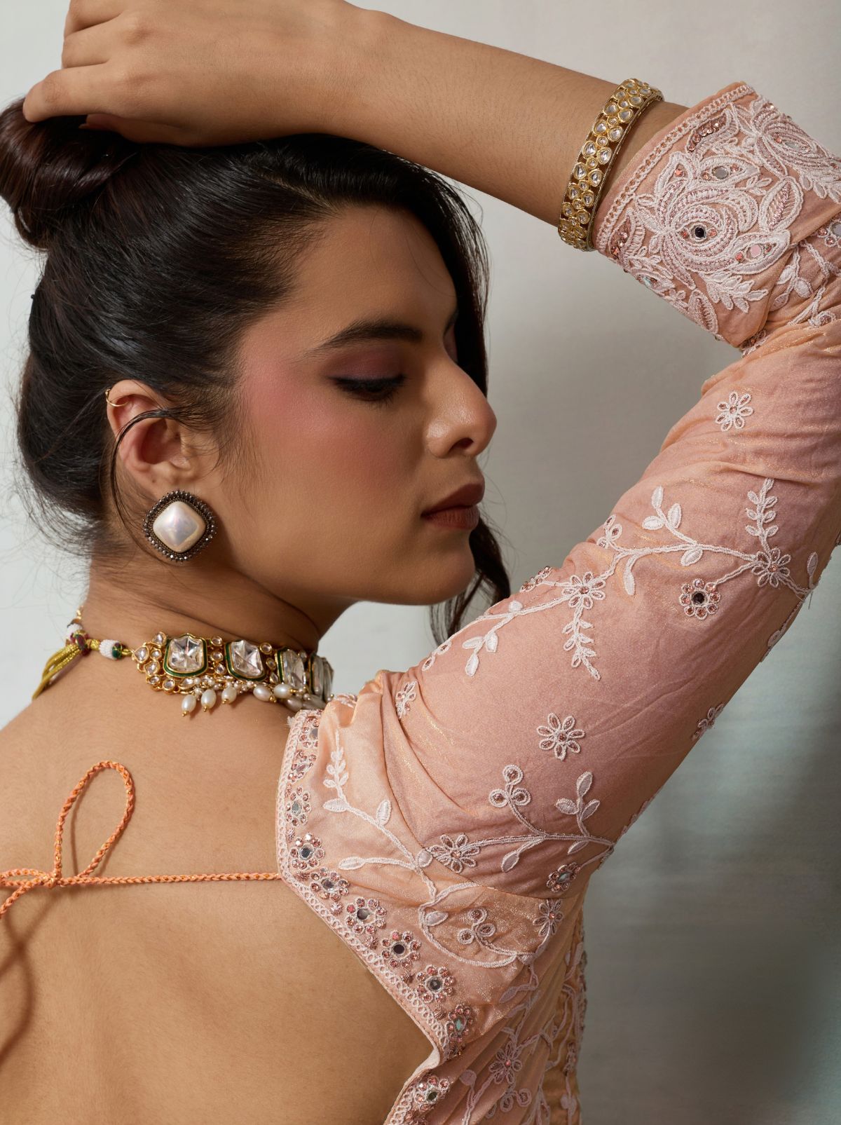 Rose Pink Designer Satin Velvet Silk Saree With Mirror Work