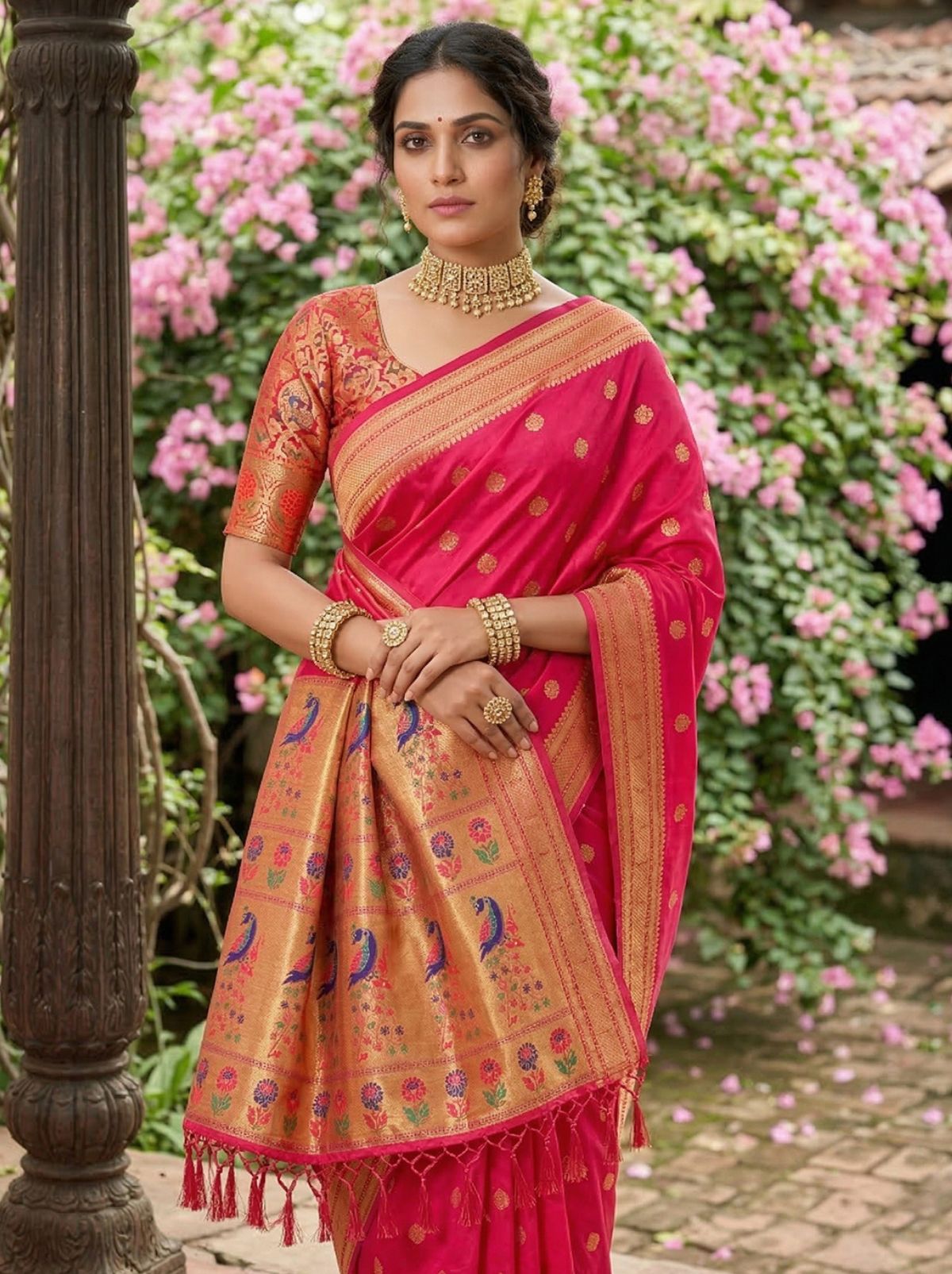 Magenta Pink Premium Soft Silk Paithani Wedding Saree