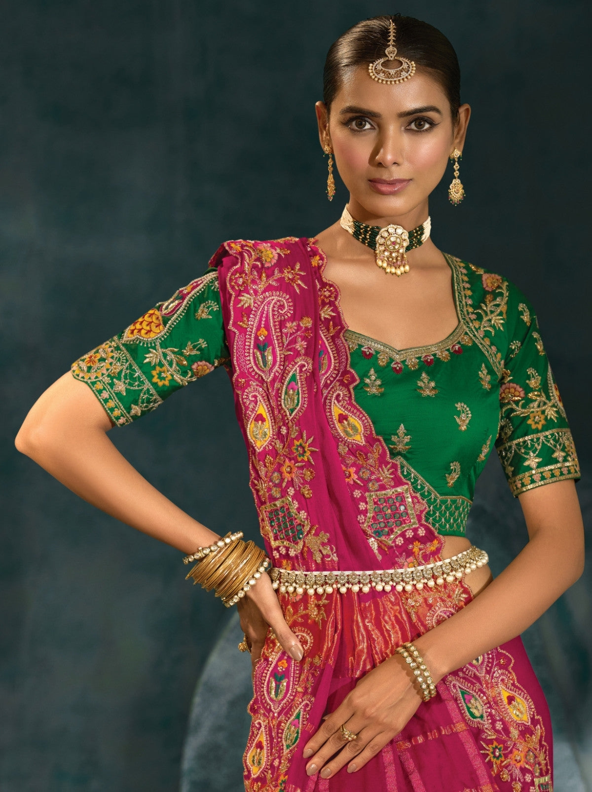 Ruby Pink Wedding Designer Soft Silk Saree With Blouse Piece