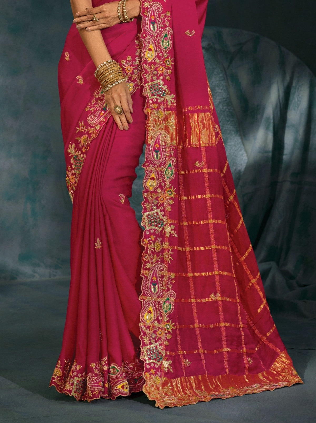 Ruby Pink Wedding Designer Soft Silk Saree With Blouse Piece