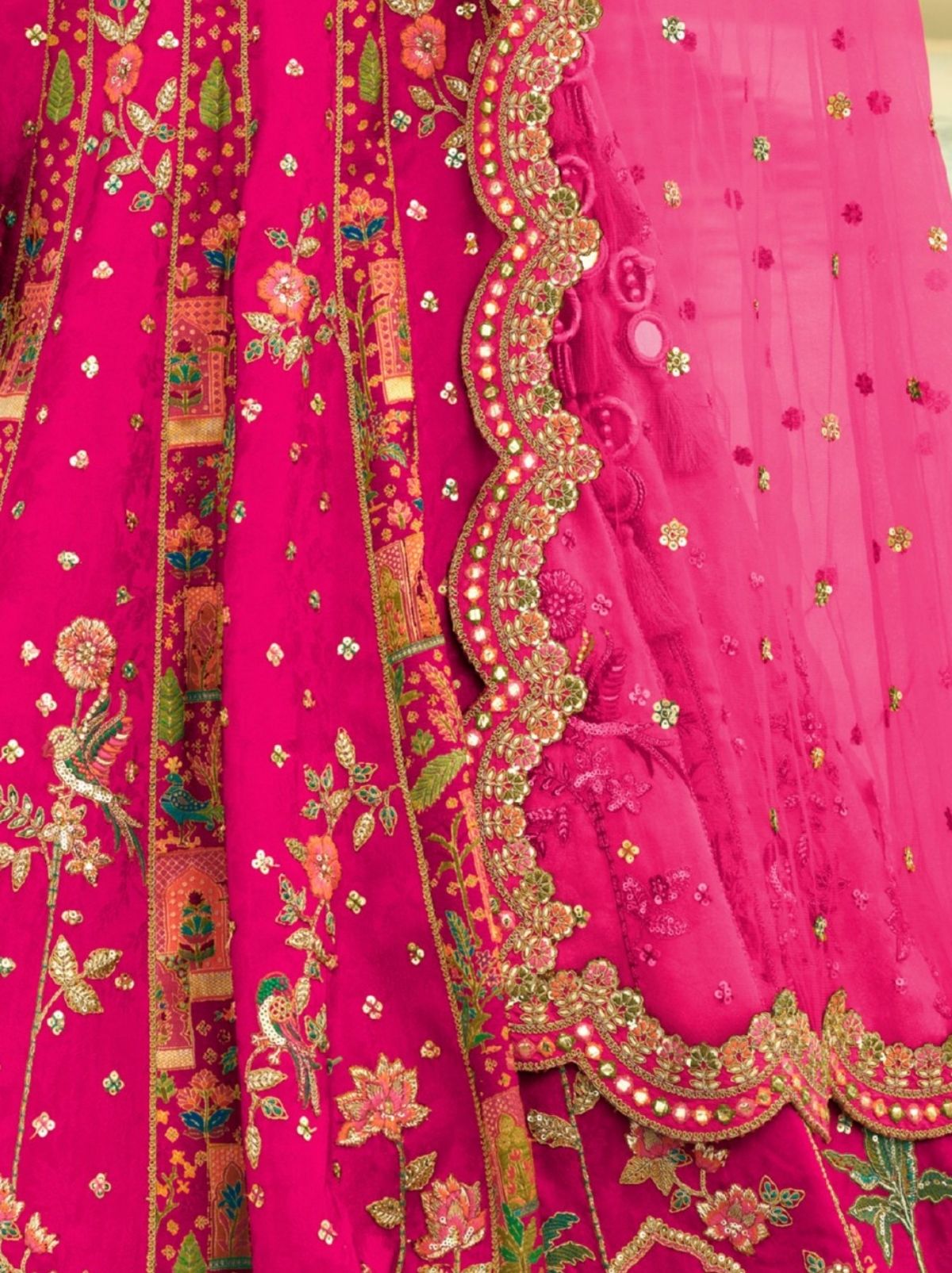 Hot Pink Designer Wedding Lehenga Set With Cut Work Border