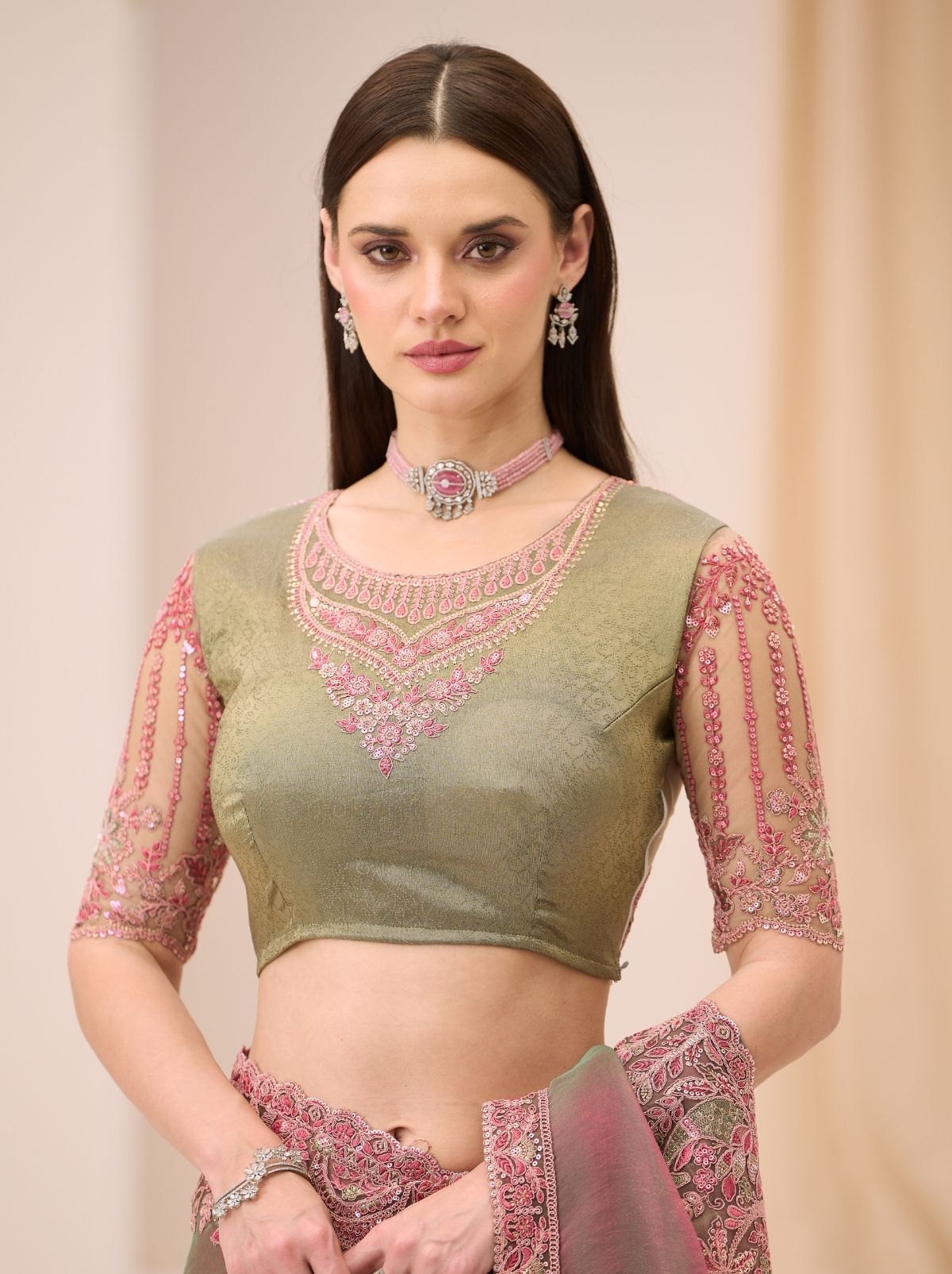 Thulian Pink Designer Wedding saree With Blouse Piece - TrendOye