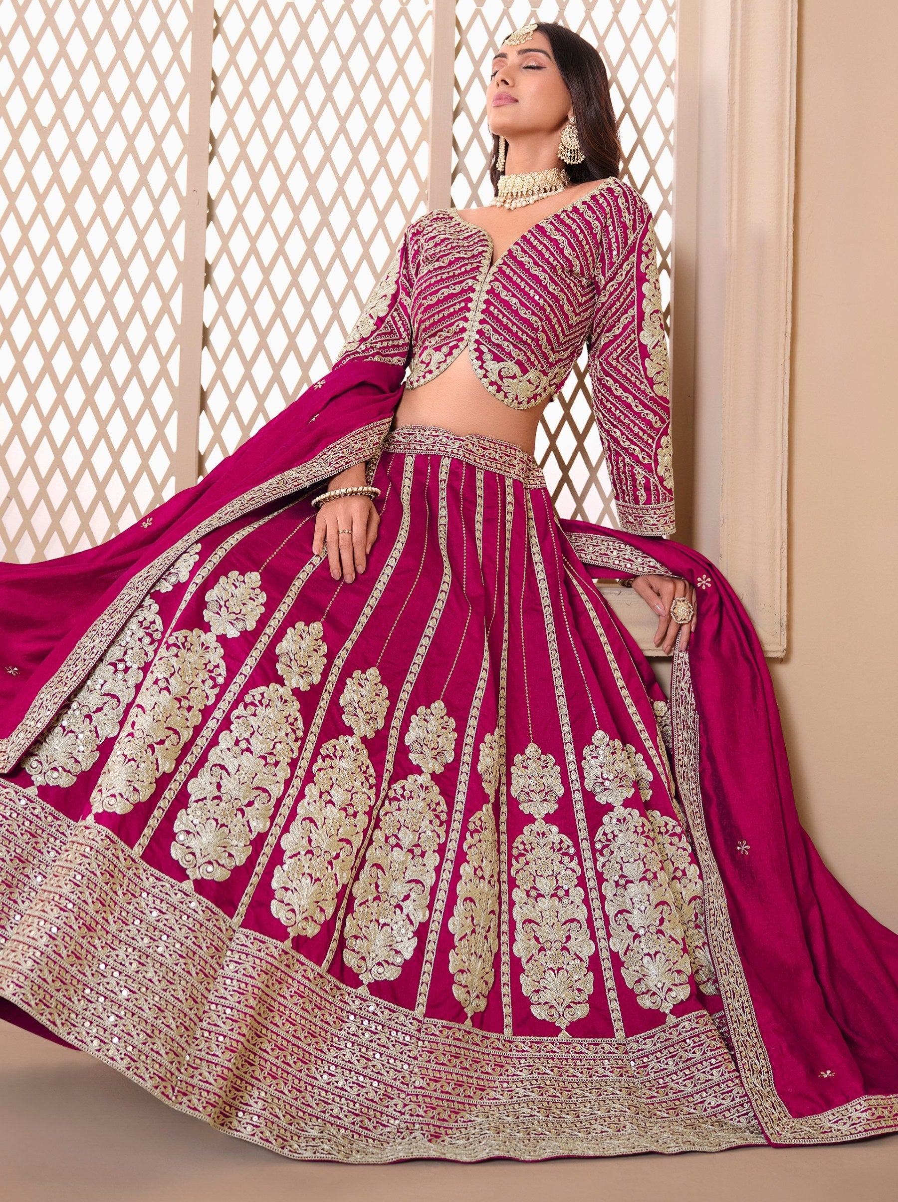 Ruby Pink Designer Party Lehenga Set With Trendy Sequin Embroidered - TrendOye