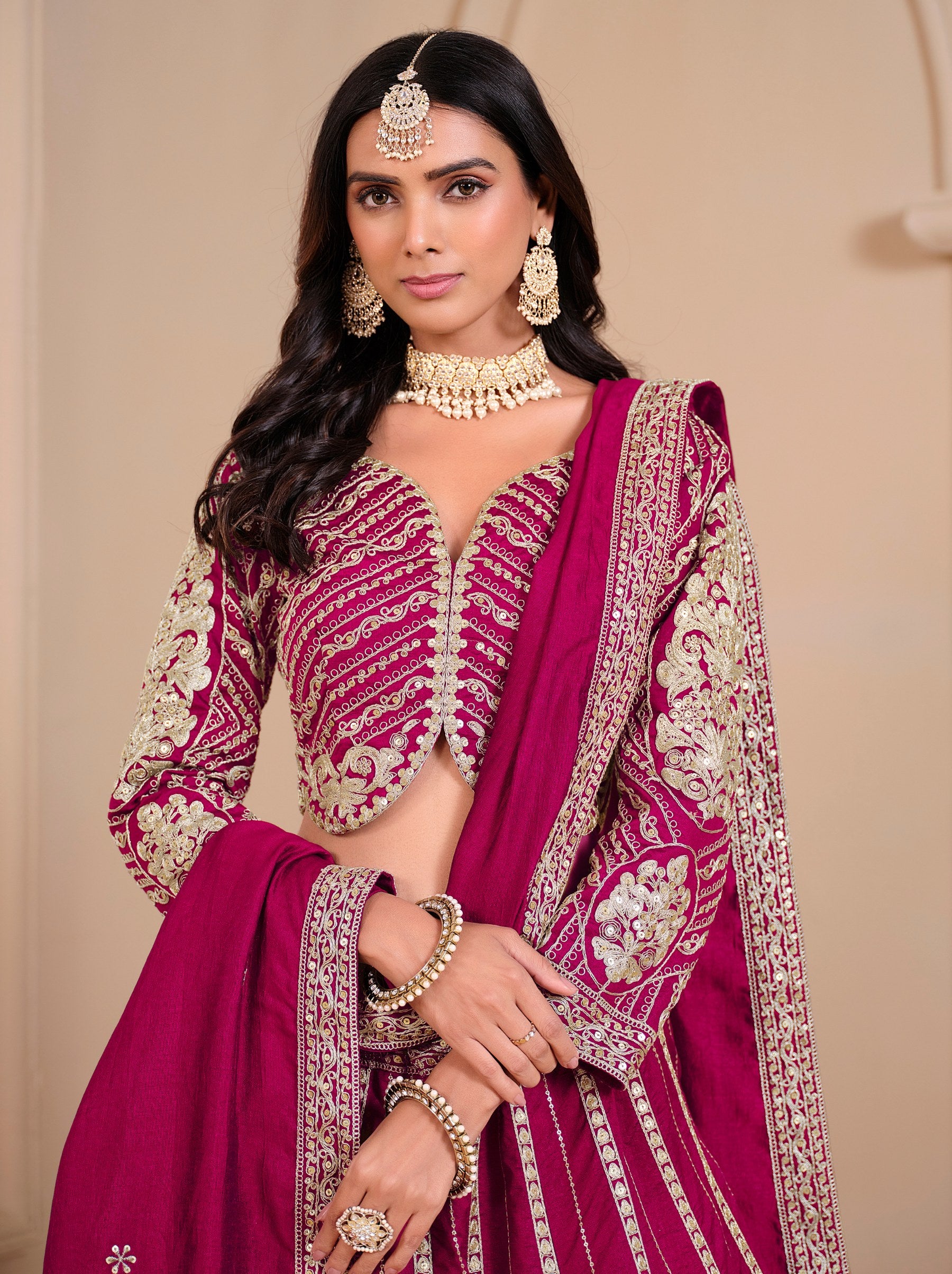Ruby Pink Designer Party Lehenga Set With Trendy Sequin Embroidered - TrendOye