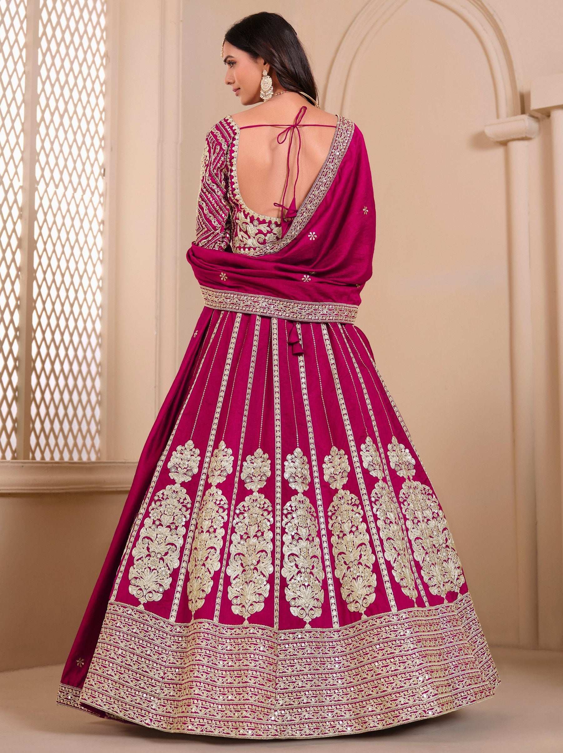 Ruby Pink Designer Party Lehenga Set With Trendy Sequin Embroidered - TrendOye