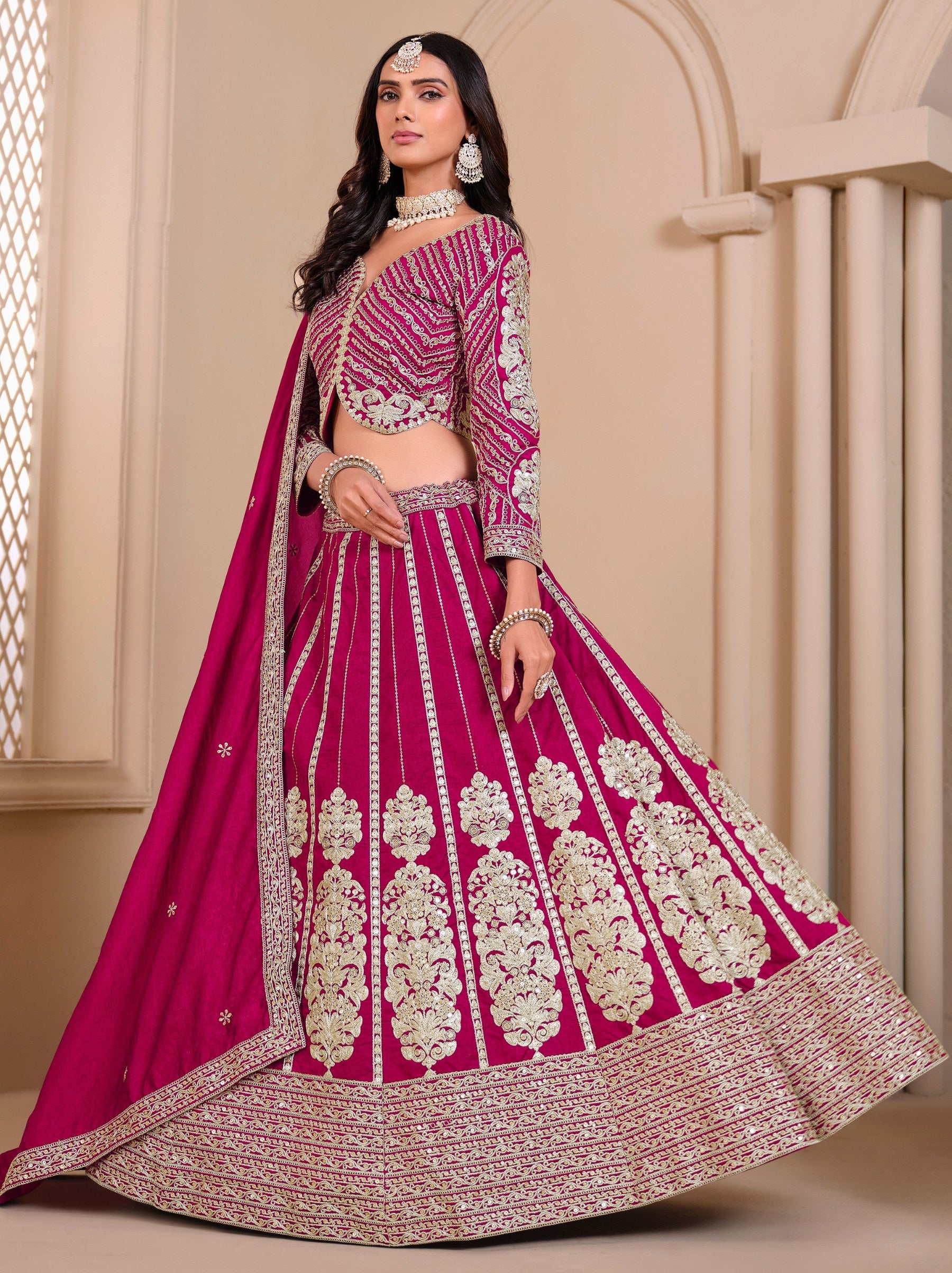 Ruby Pink Designer Party Lehenga Set With Trendy Sequin Embroidered - TrendOye