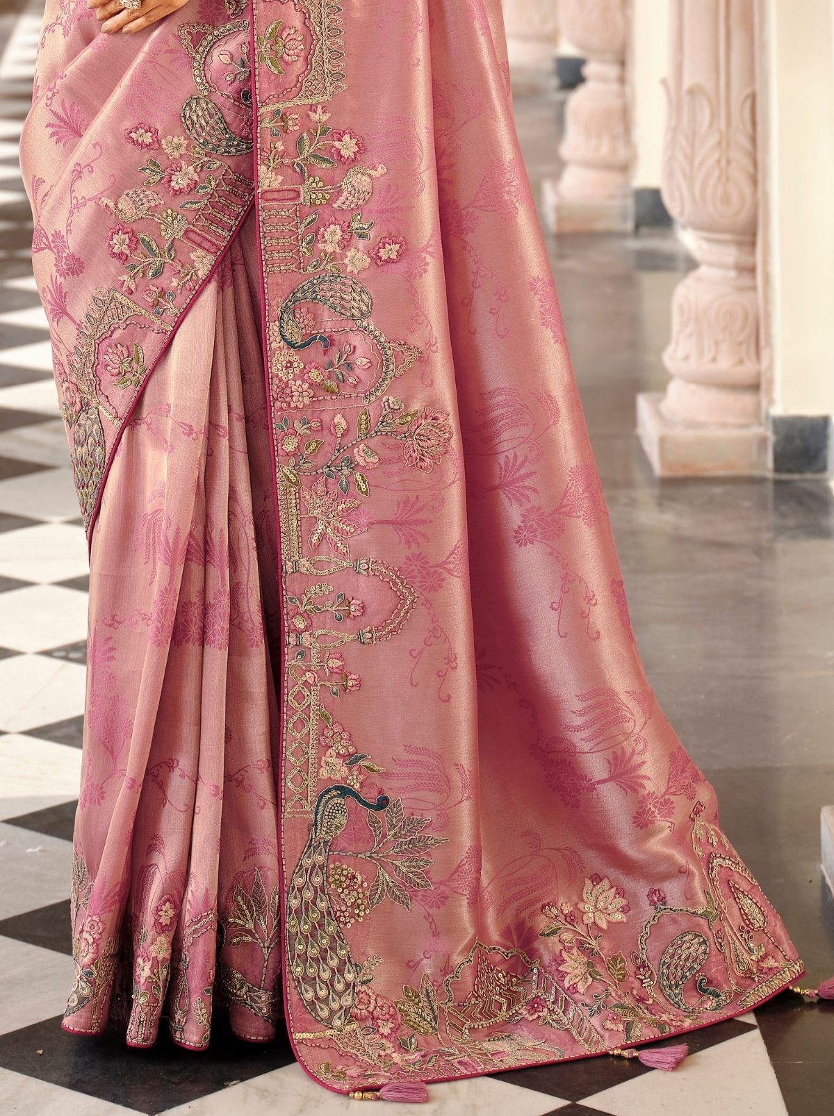 Taffy Pink Fine Soft Silk Saree with Heavy Embroidery Work - TrendOye