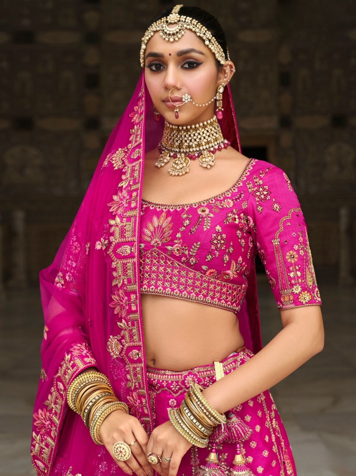 Hot Pink Exclusive Bridal Lehenga Set With Heavy Khatli & Thread Work