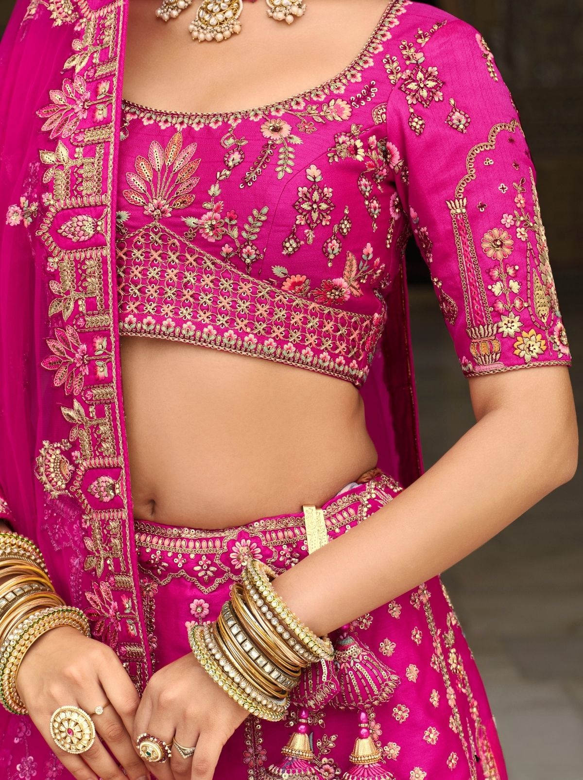 Hot Pink Exclusive Bridal Lehenga Set With Heavy Khatli & Thread Work