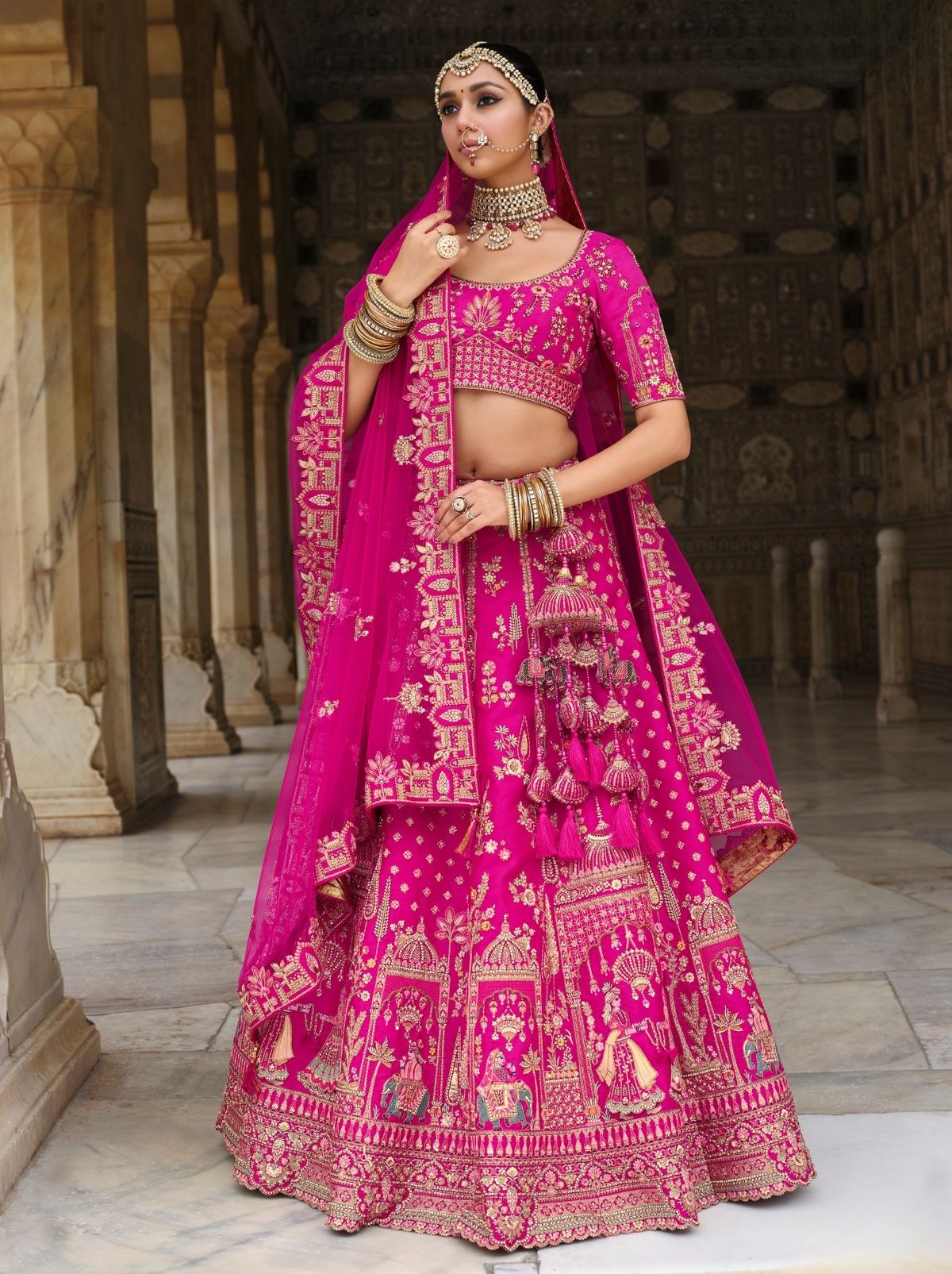 Hot Pink Exclusive Bridal Lehenga Set With Heavy Khatli & Thread Work